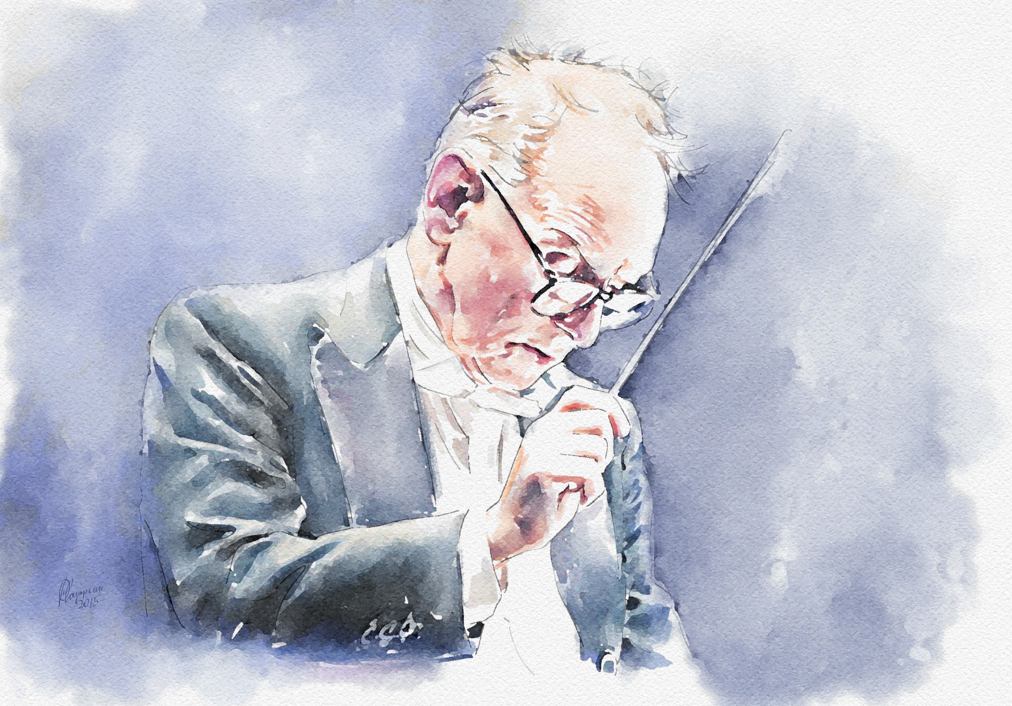 Ennio Morricone conducting, watercolor painting HD Wallpaper