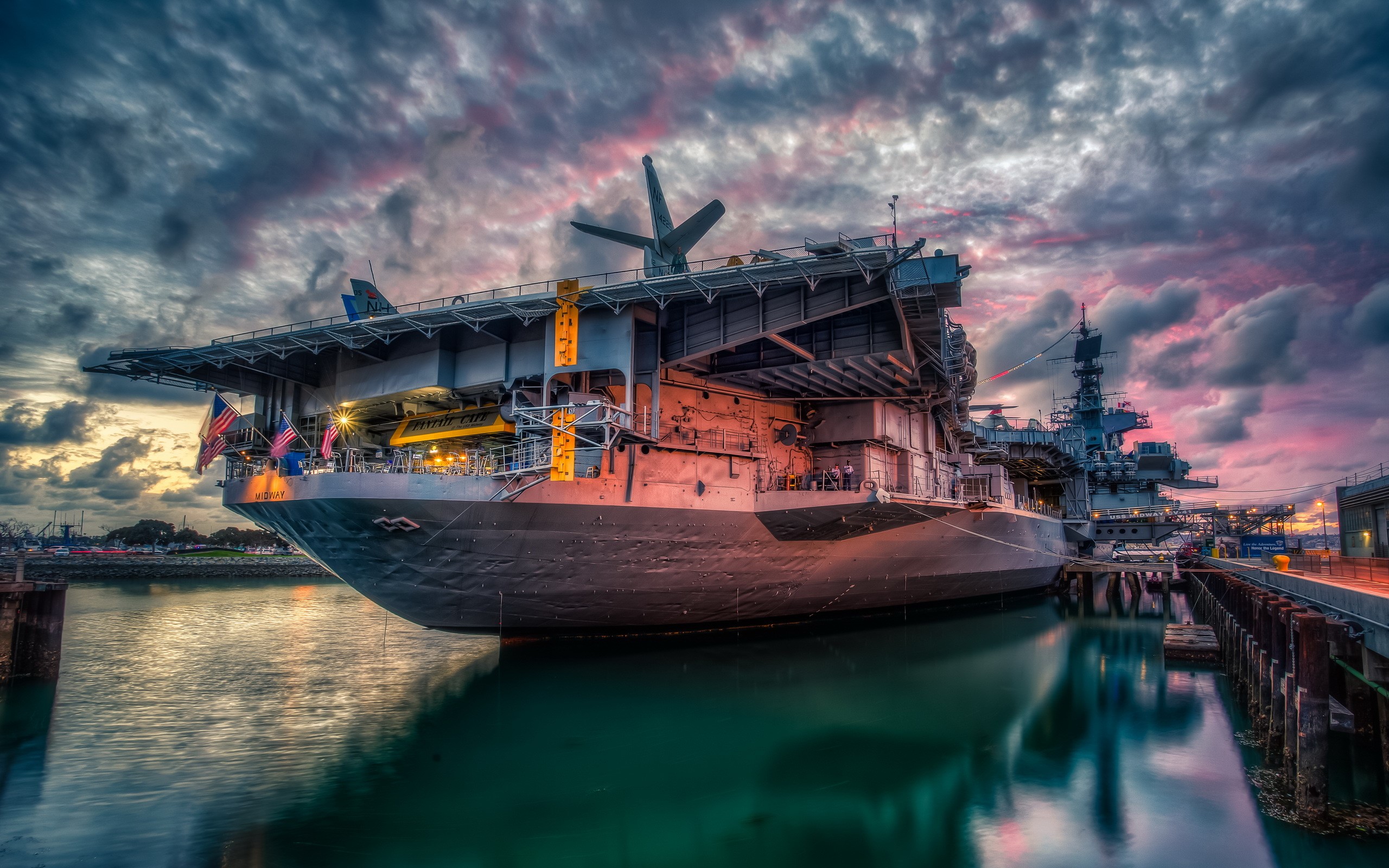 USS Midway Aircraft Carrier at Sunset in San Diego HD Wallpaper