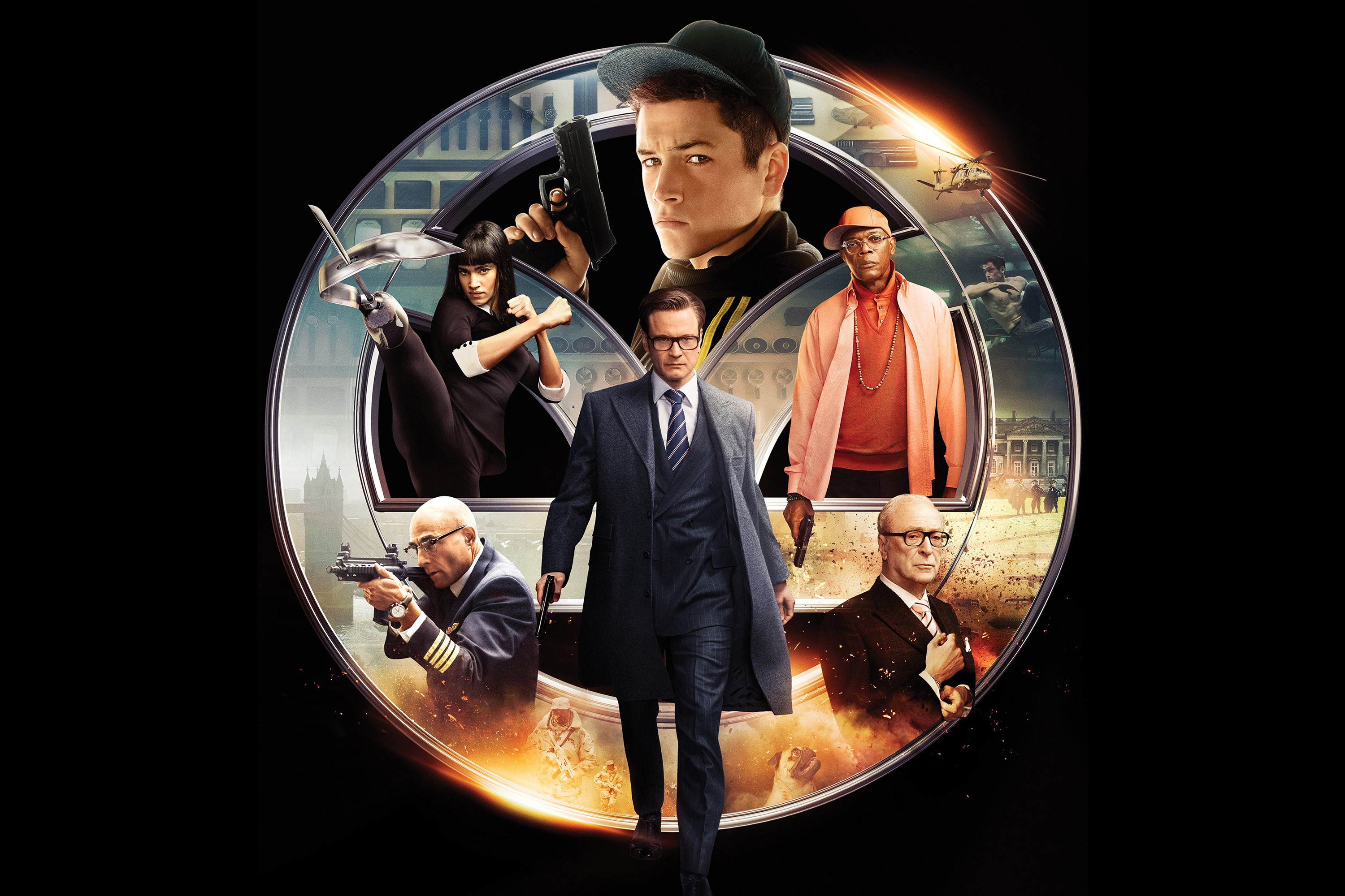 Kingsman: The Secret Service Poster with Taron Egerton, Colin Firth, Samuel L. Jackson HD Wallpaper