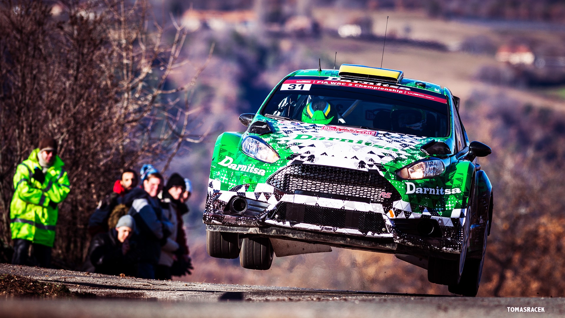 Ford Fiesta WRC Rally Car in Mid-Air HD Wallpaper