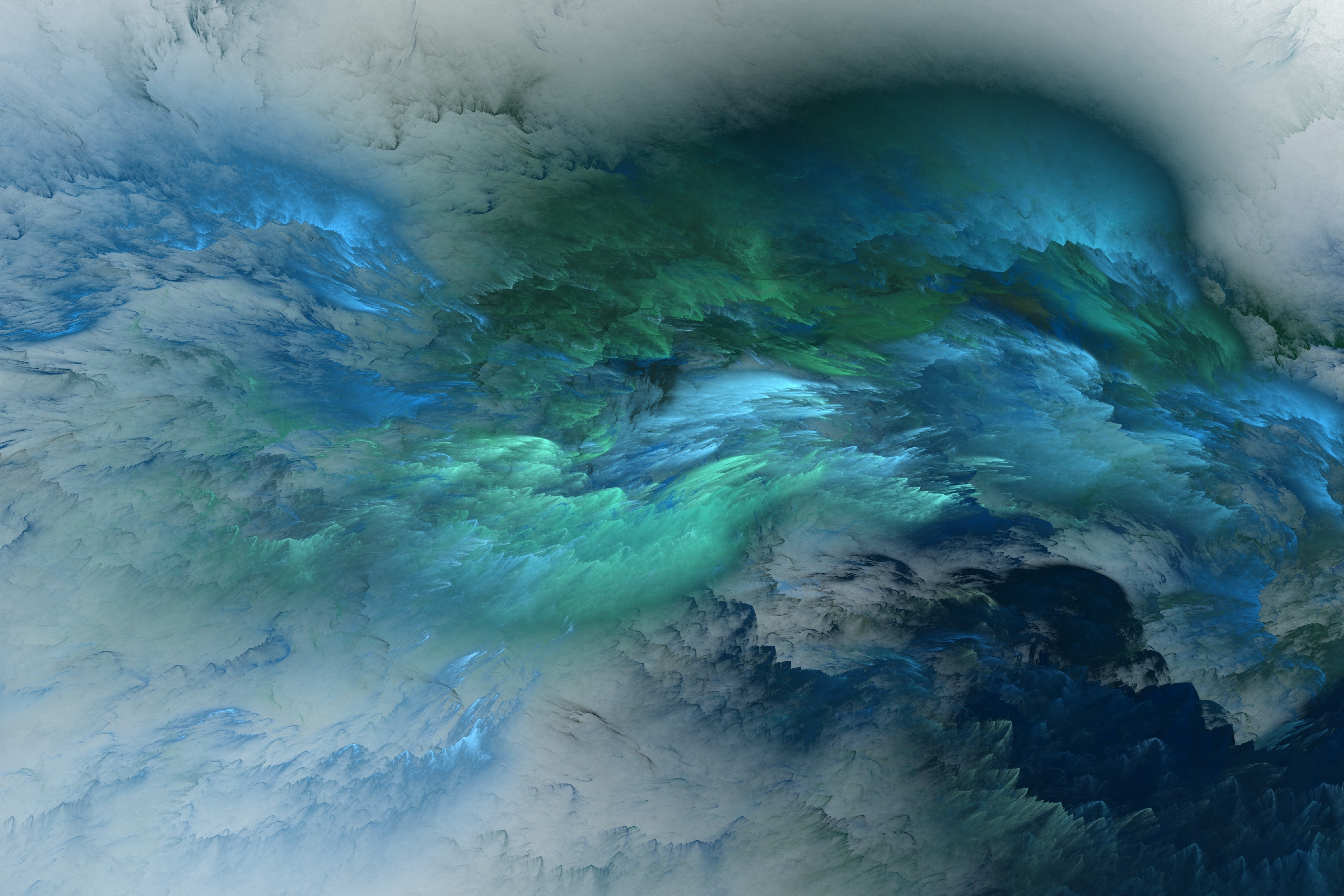 Abstract fractal clouds in blue and green HD Wallpaper