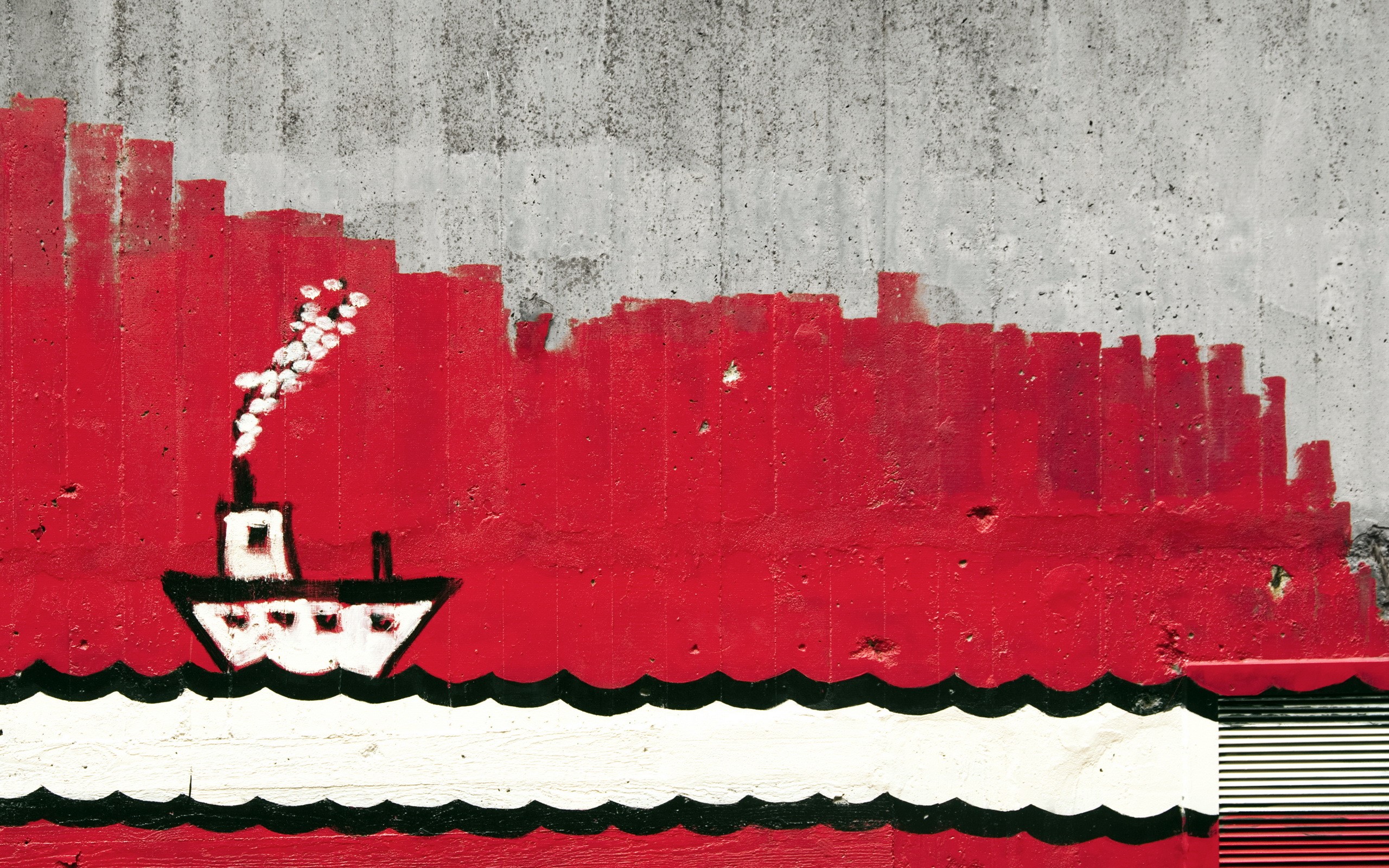 Graffiti of a ship on a concrete wall HD Wallpaper