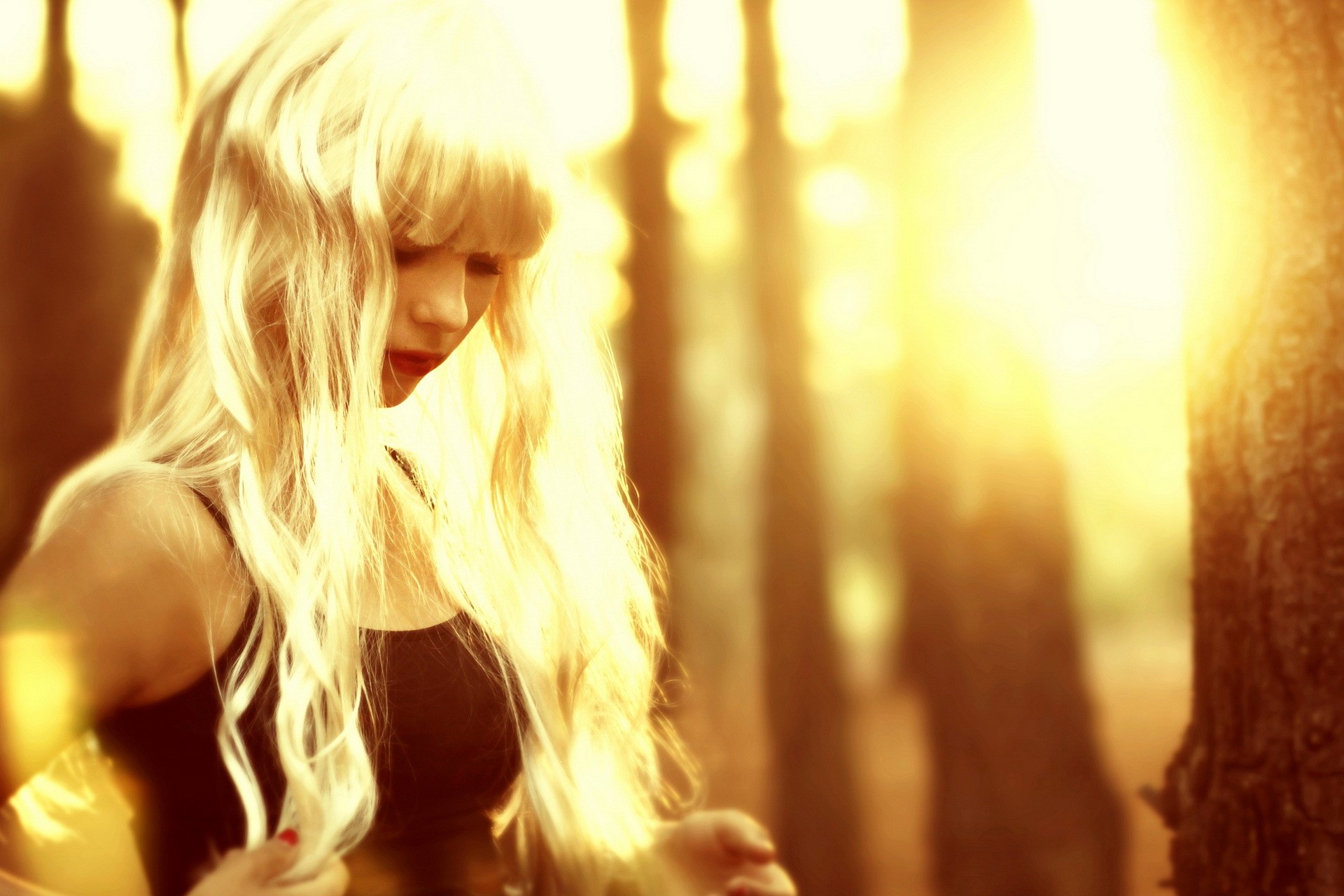 Blonde girl with long hair in sunlight HD Wallpaper