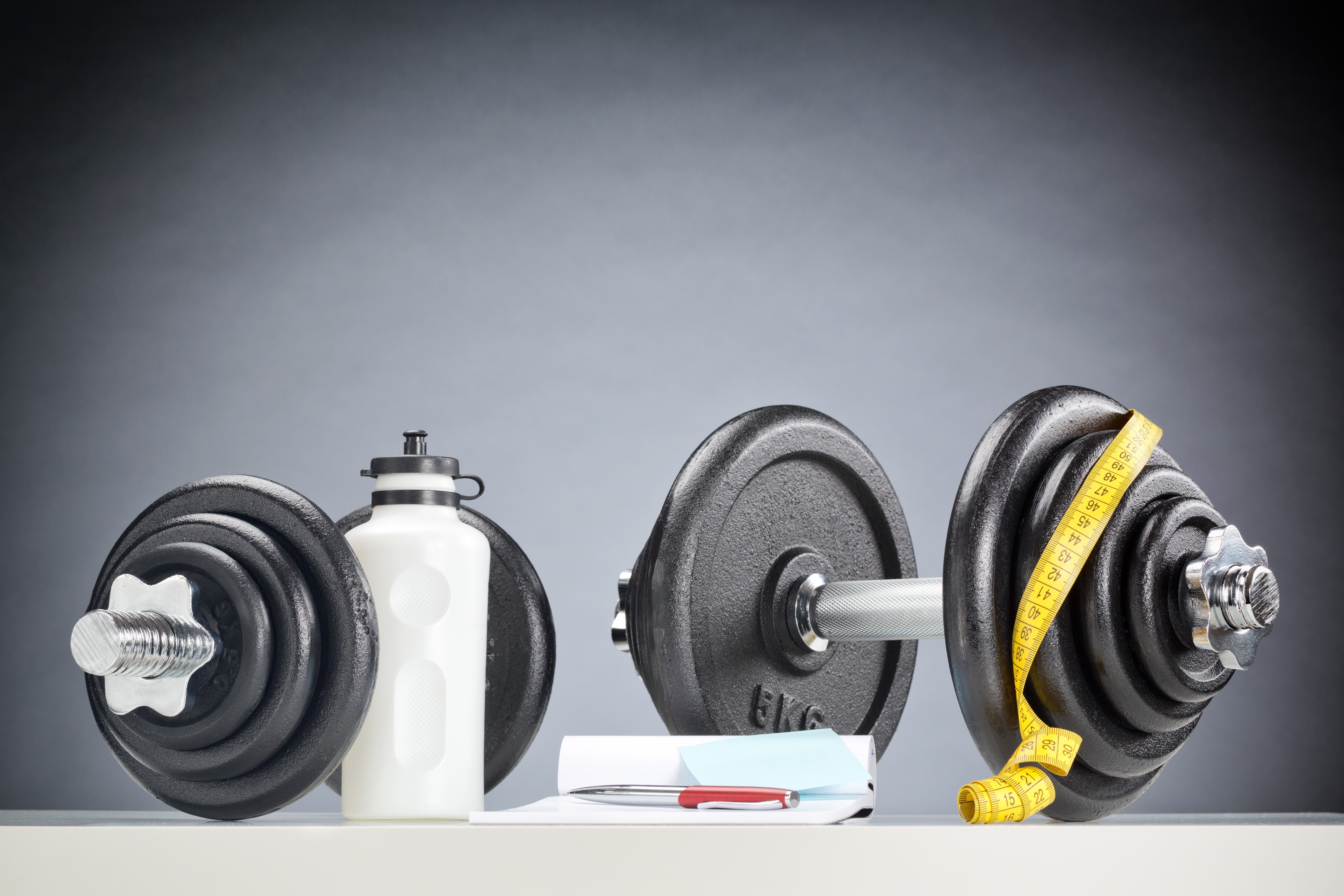 Dumbbells, Water Bottle, and Measuring Tape HD Wallpaper