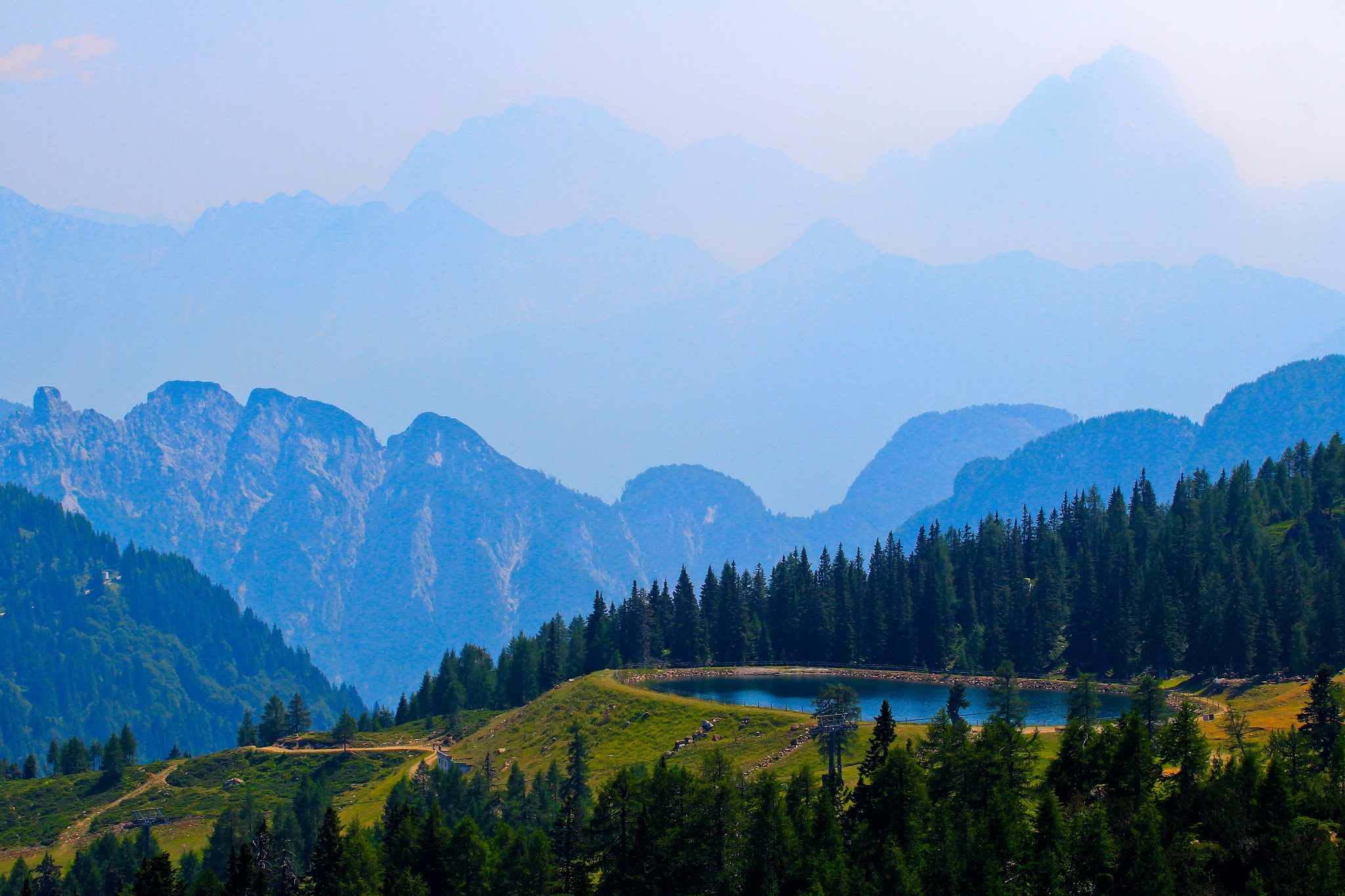 Misty Mountains and Forest Lake HD Wallpaper