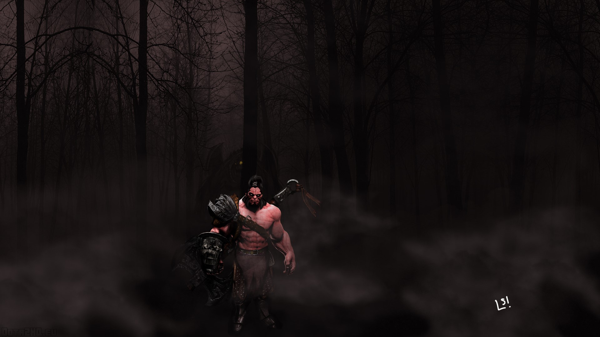 Axe from DOTA 2 in a dark forest HD Wallpaper