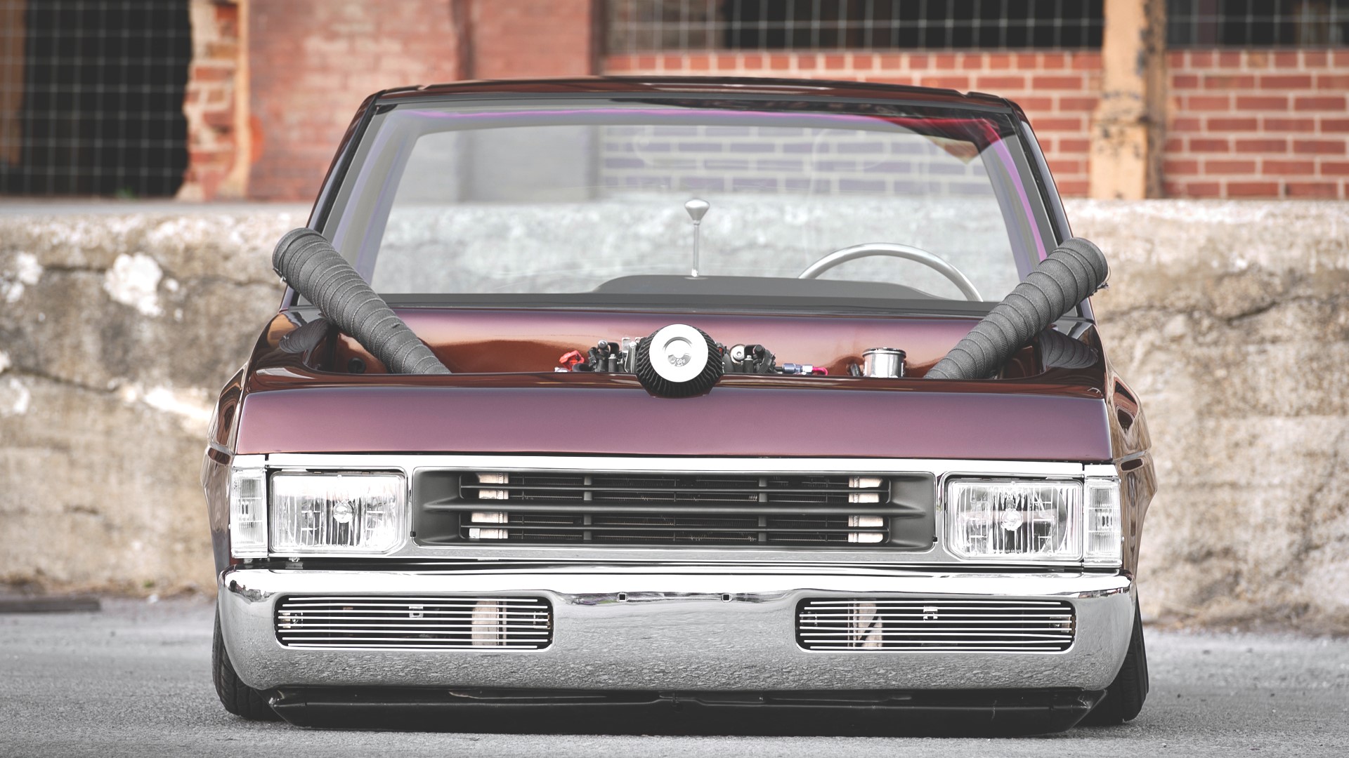 Violet Nissan Pickup Truck with Exposed Engine HD Wallpaper