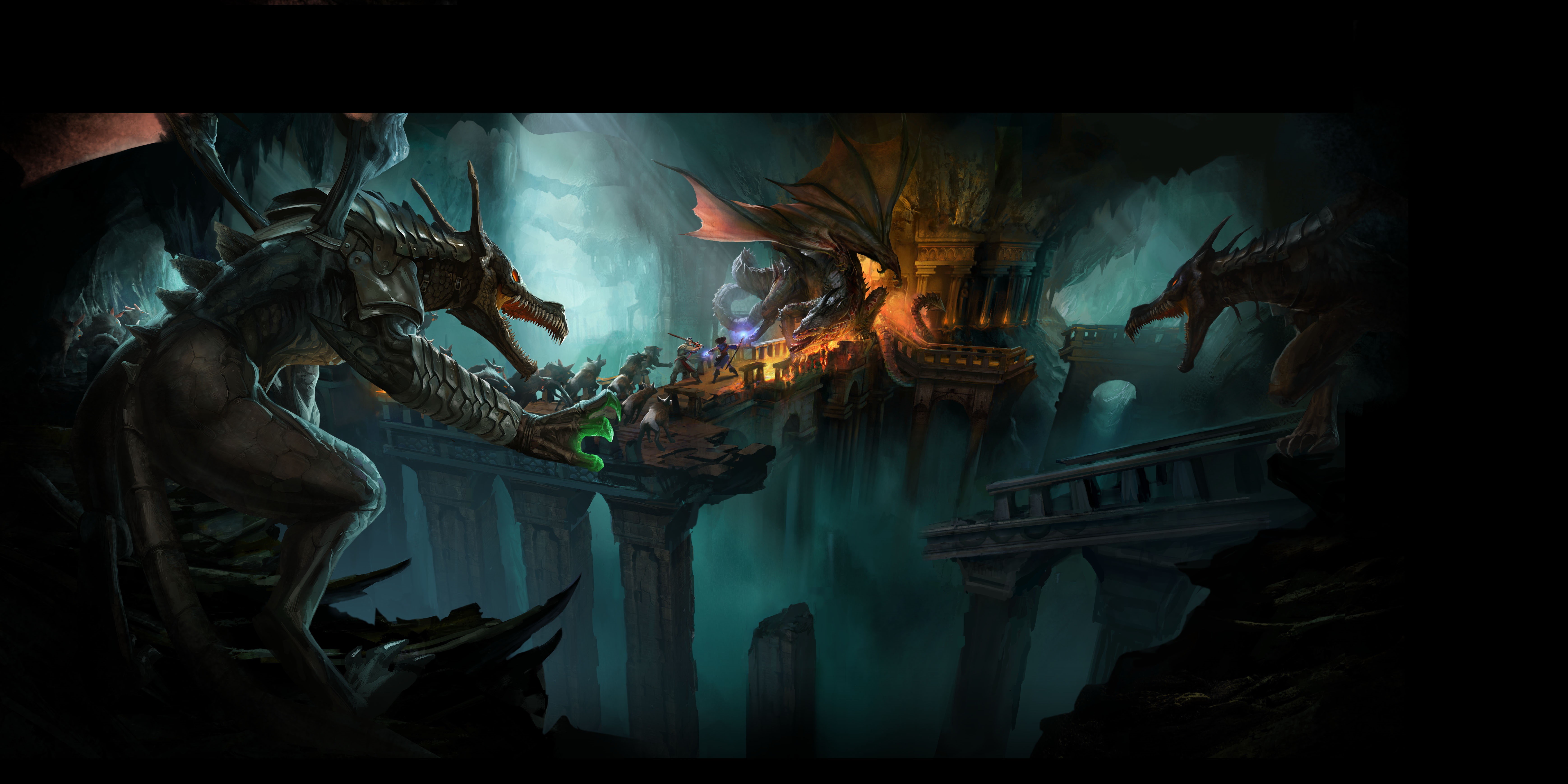 Drakensang Dragons Battle in Cave HD Wallpaper