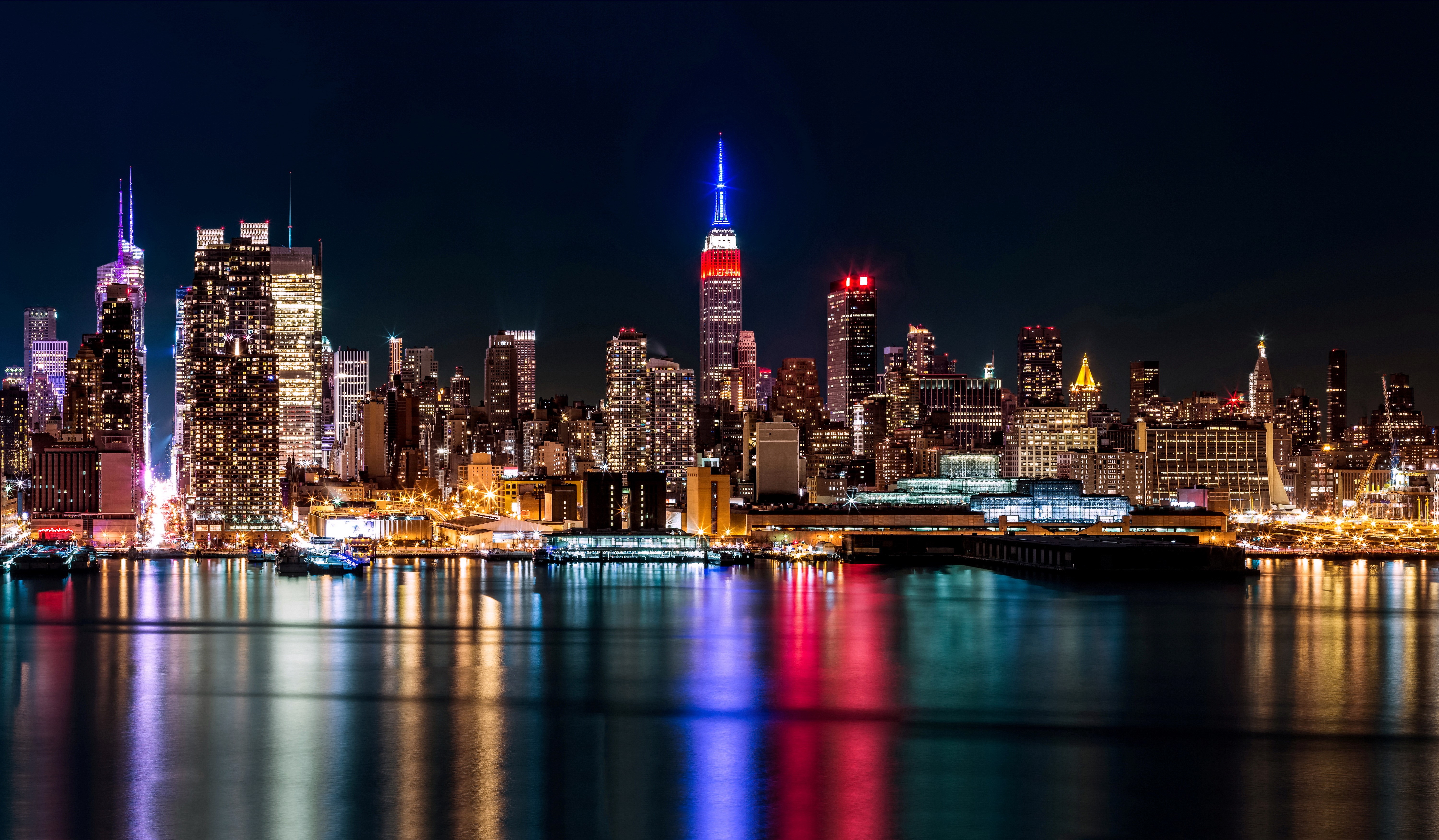 New York City skyline at night with Empire State Building HD Wallpaper