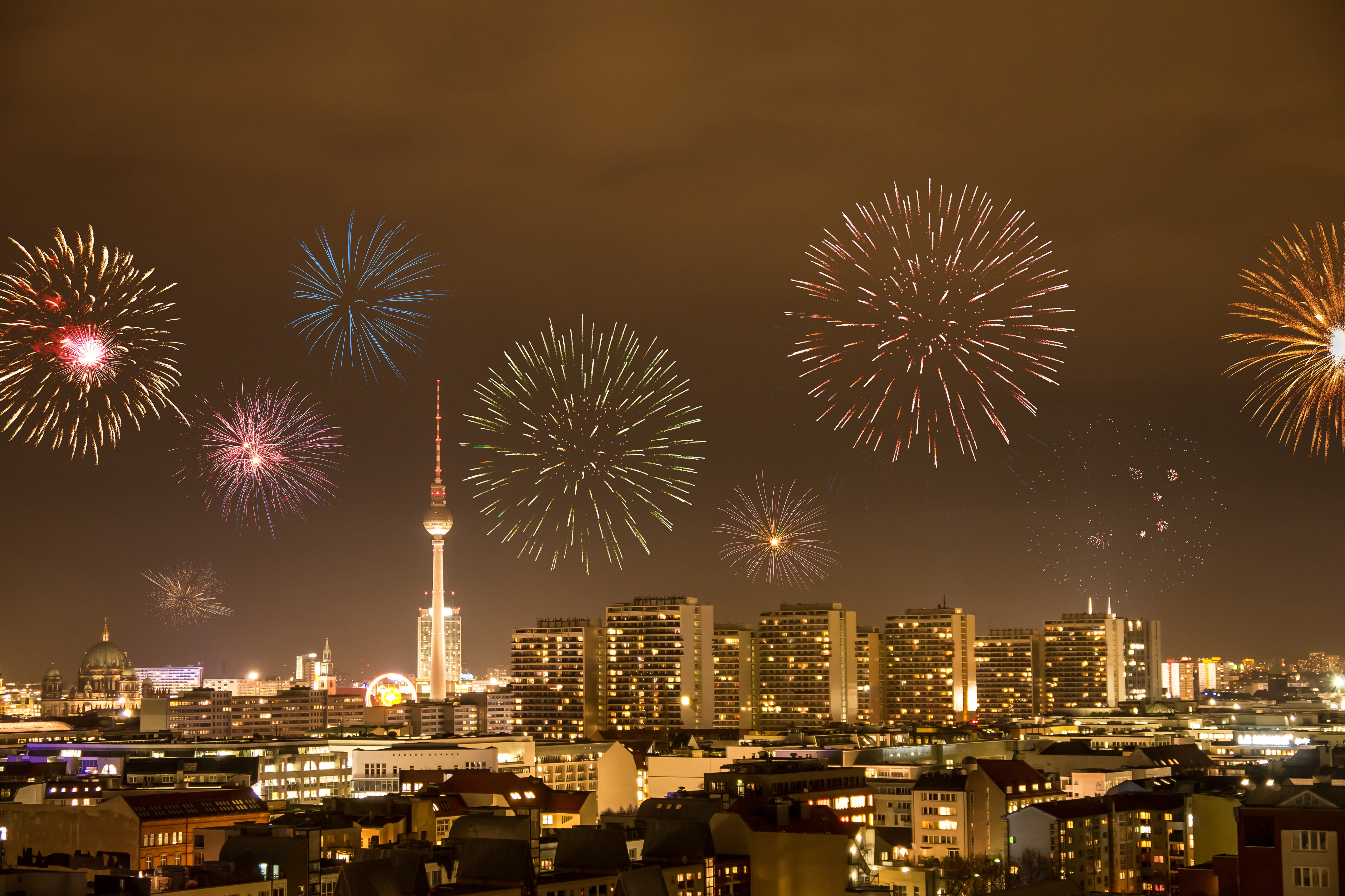Berlin, Germany Fireworks Display Over City Skyline HD Wallpaper