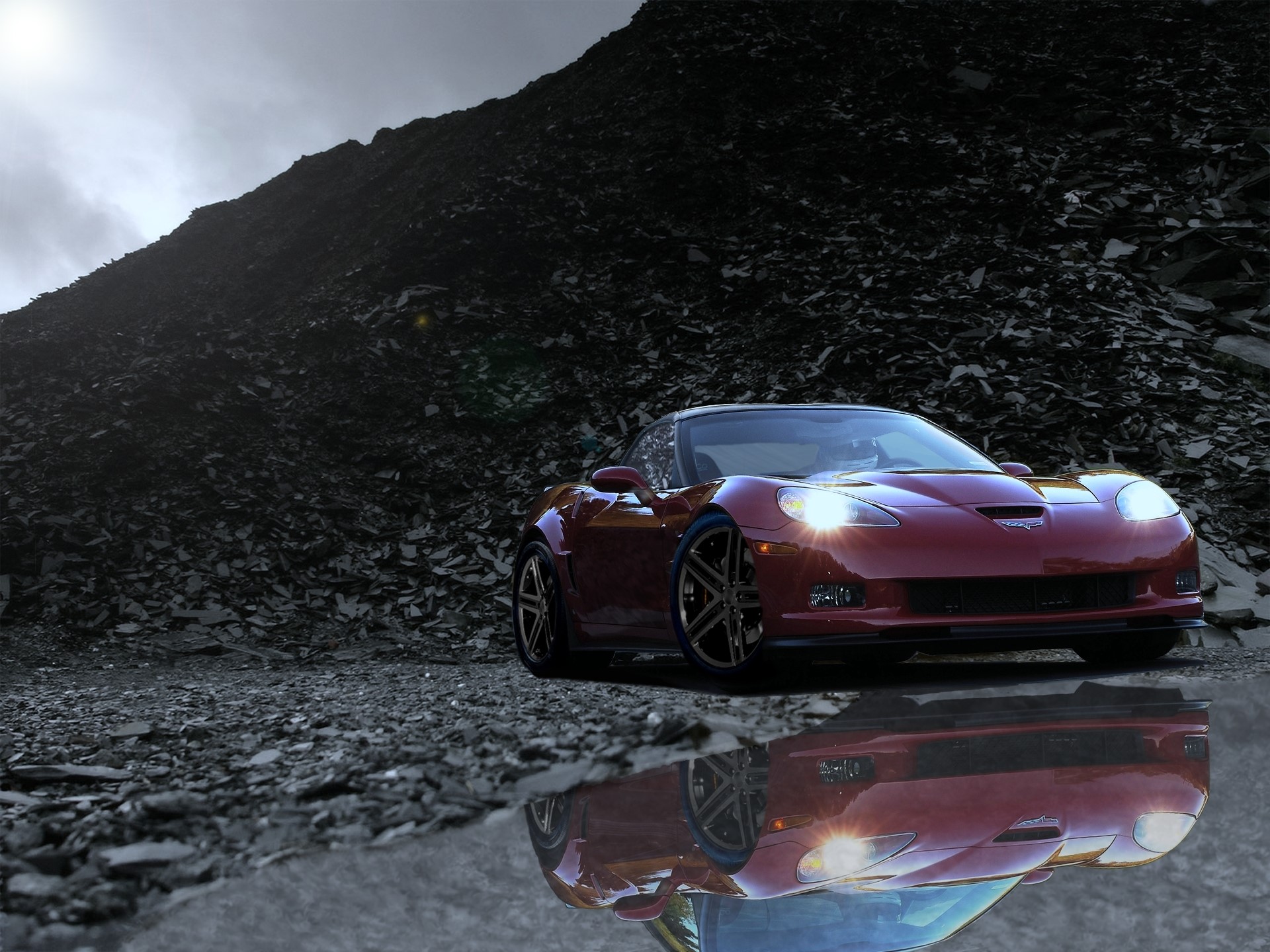 Red Chevrolet Corvette ZR1 Cabriolet reflected in water HD Wallpaper