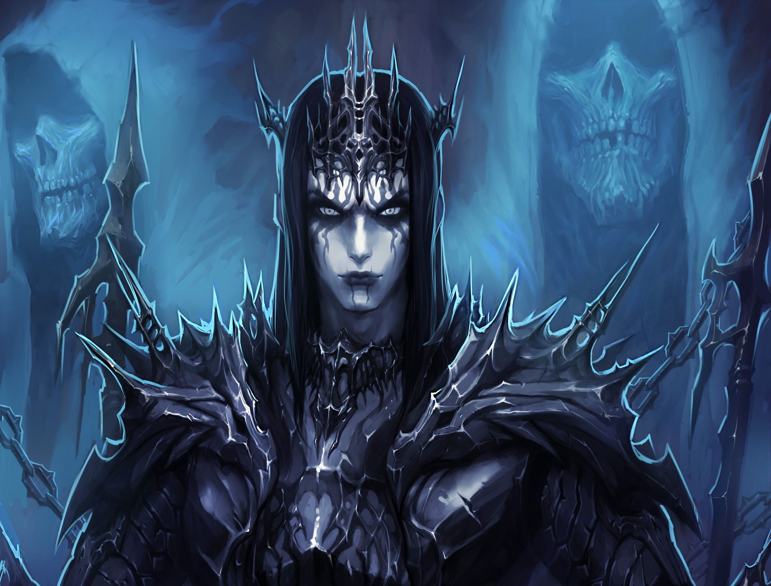 Gothic Fantasy Queen with Skulls HD Wallpaper