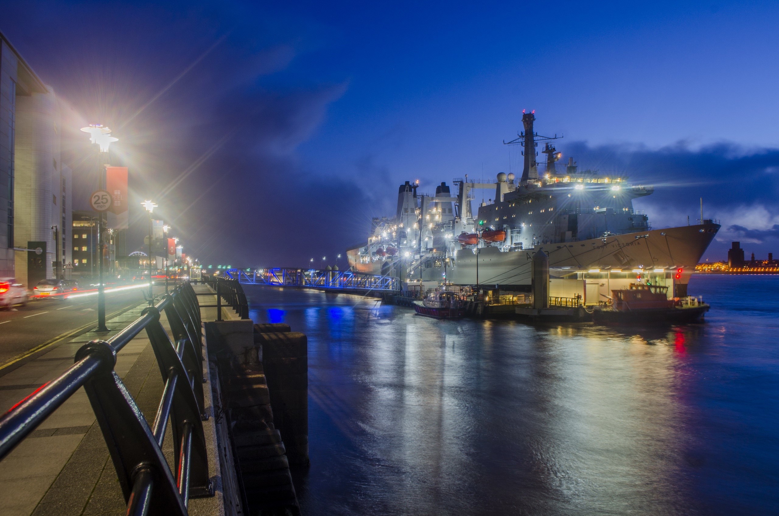 Fort Victoria ship docked at night HD Wallpaper