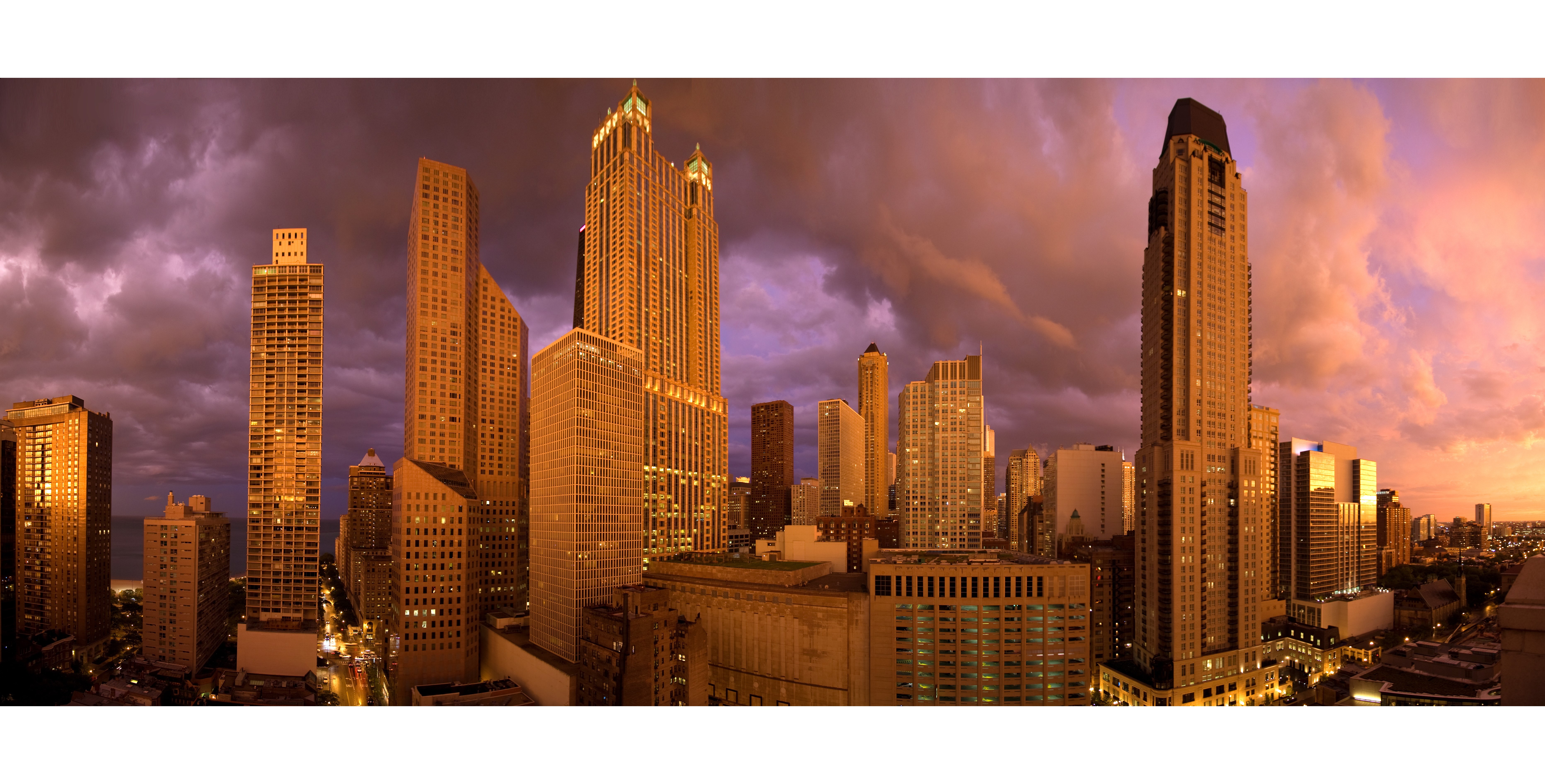 Chicago City Skyscrapers at Sunset with Stormy Clouds HD Wallpaper