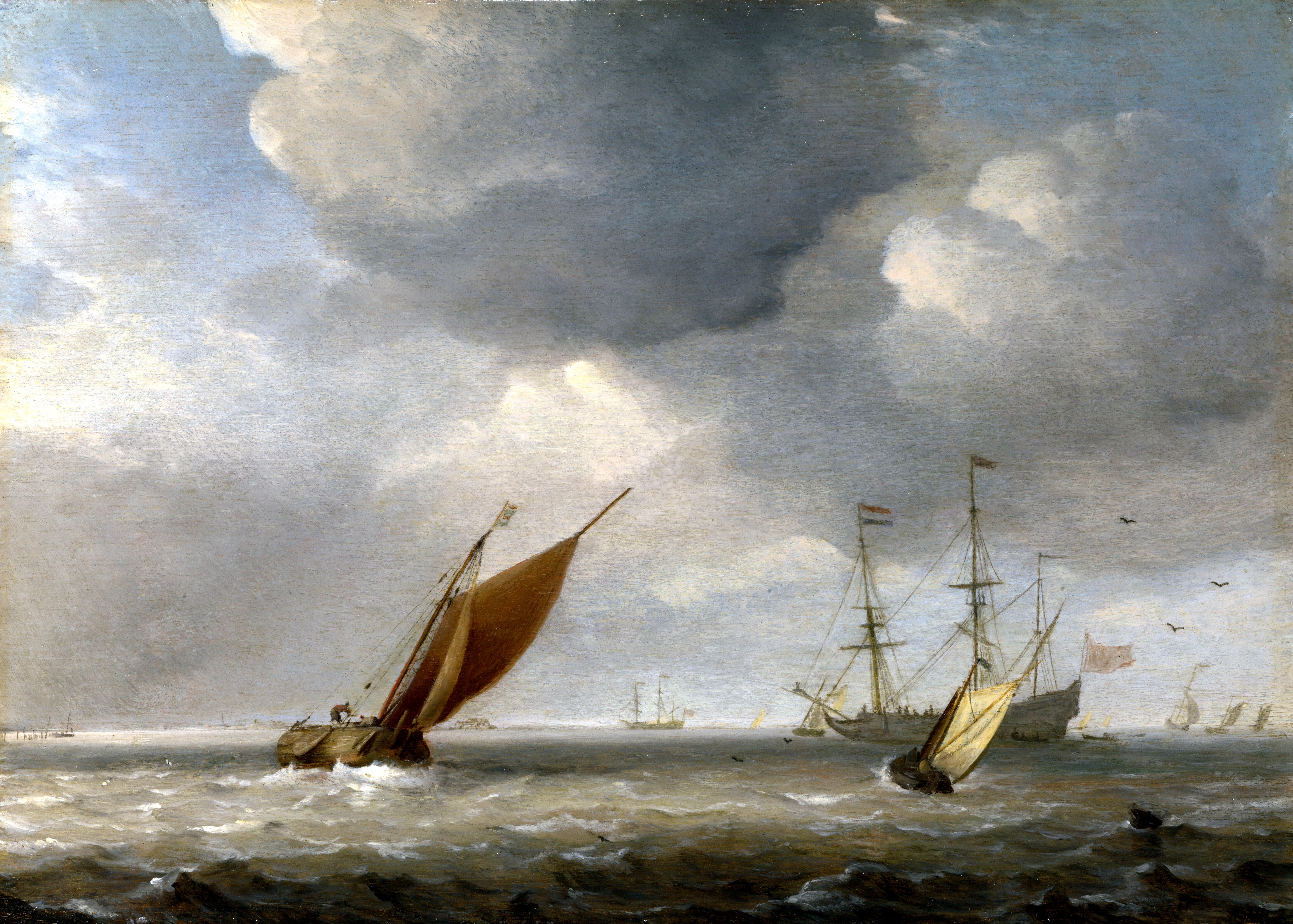 Small Dutch Vessels in a Breeze by Willem van de Velde HD Wallpaper