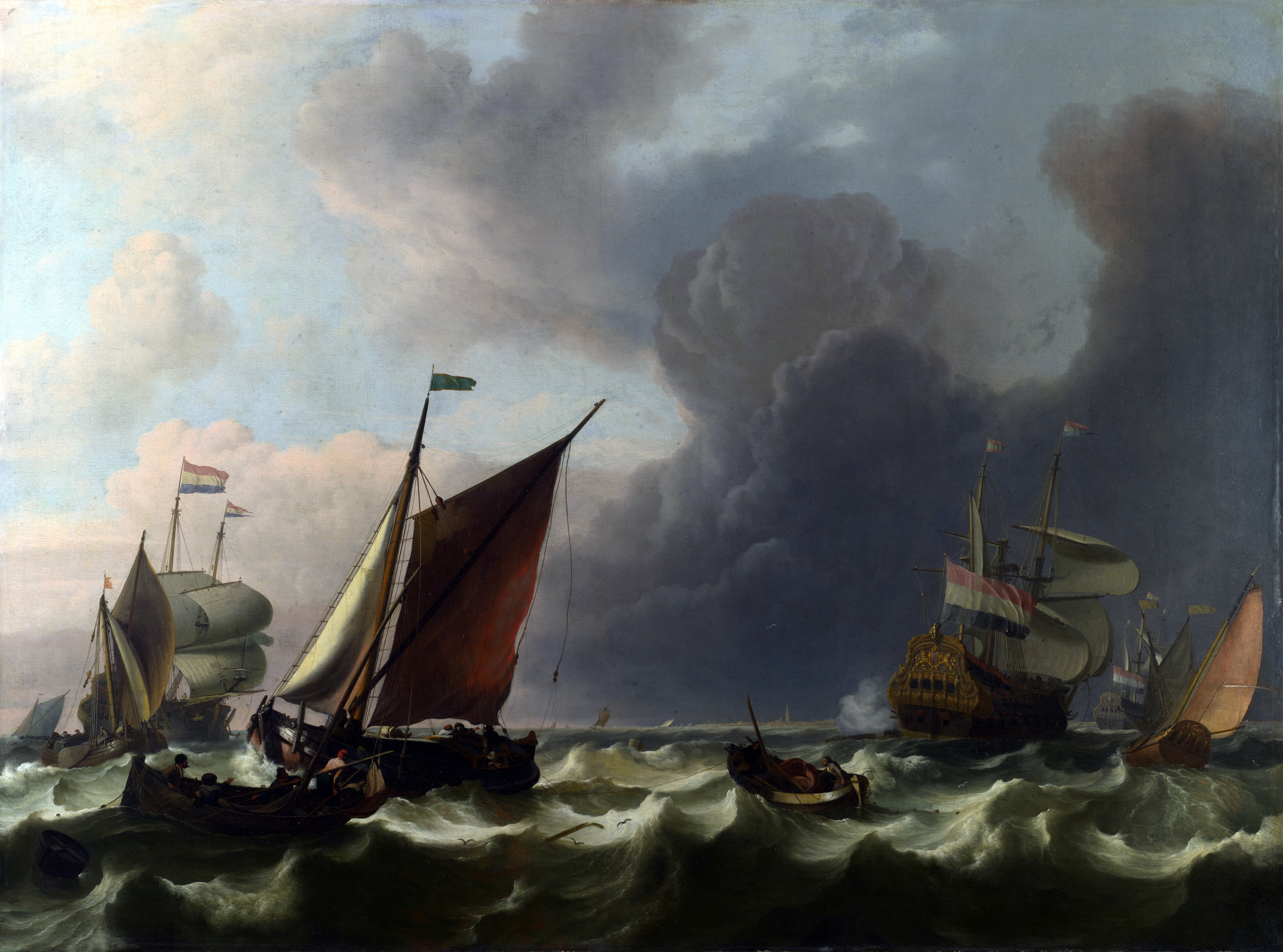 Dutch Men-of-war and Small Vessels in a Fresh Breeze off Enkhuizen HD Wallpaper
