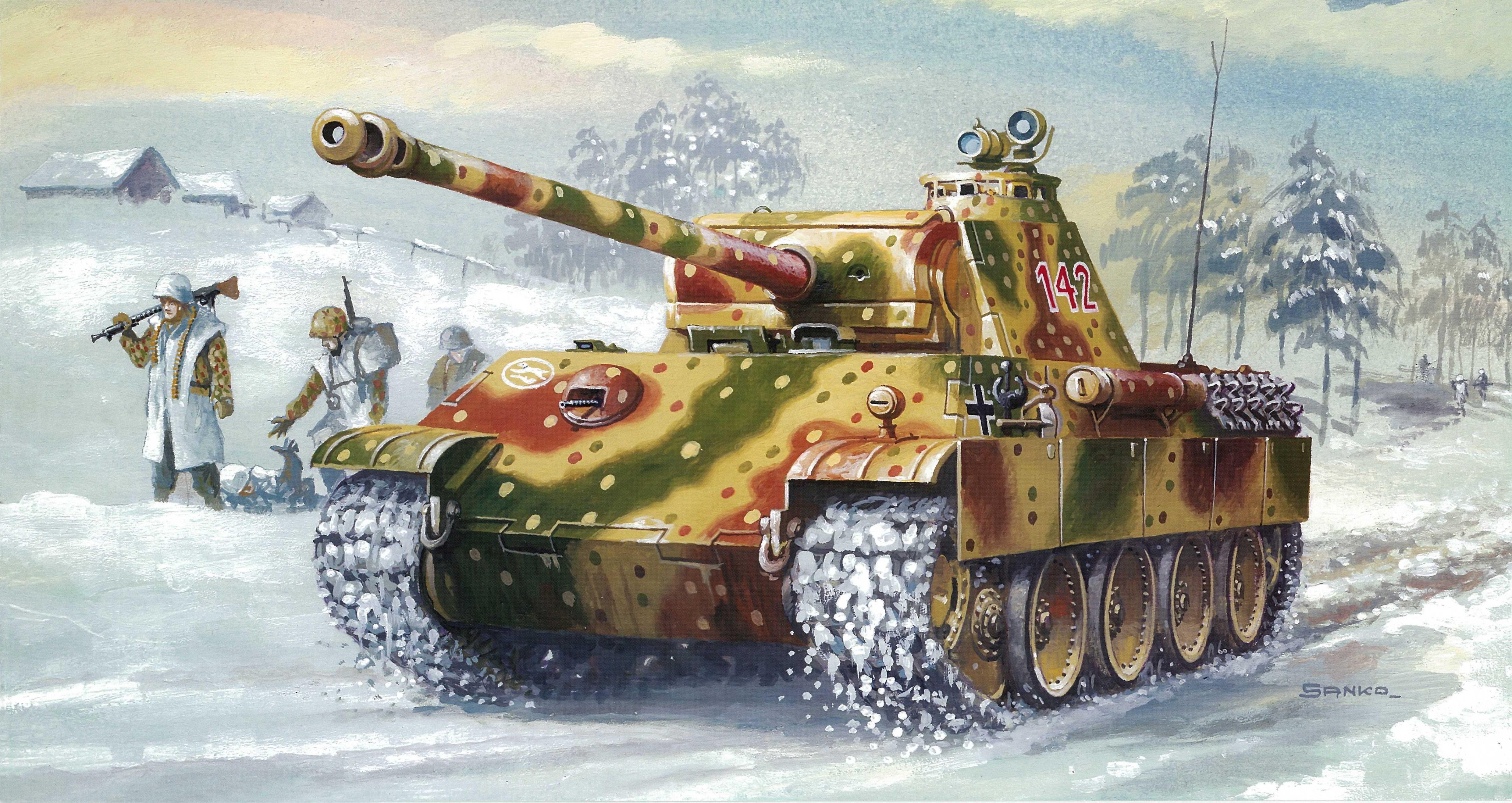 Panther Tank in Winter Landscape Painting HD Wallpaper