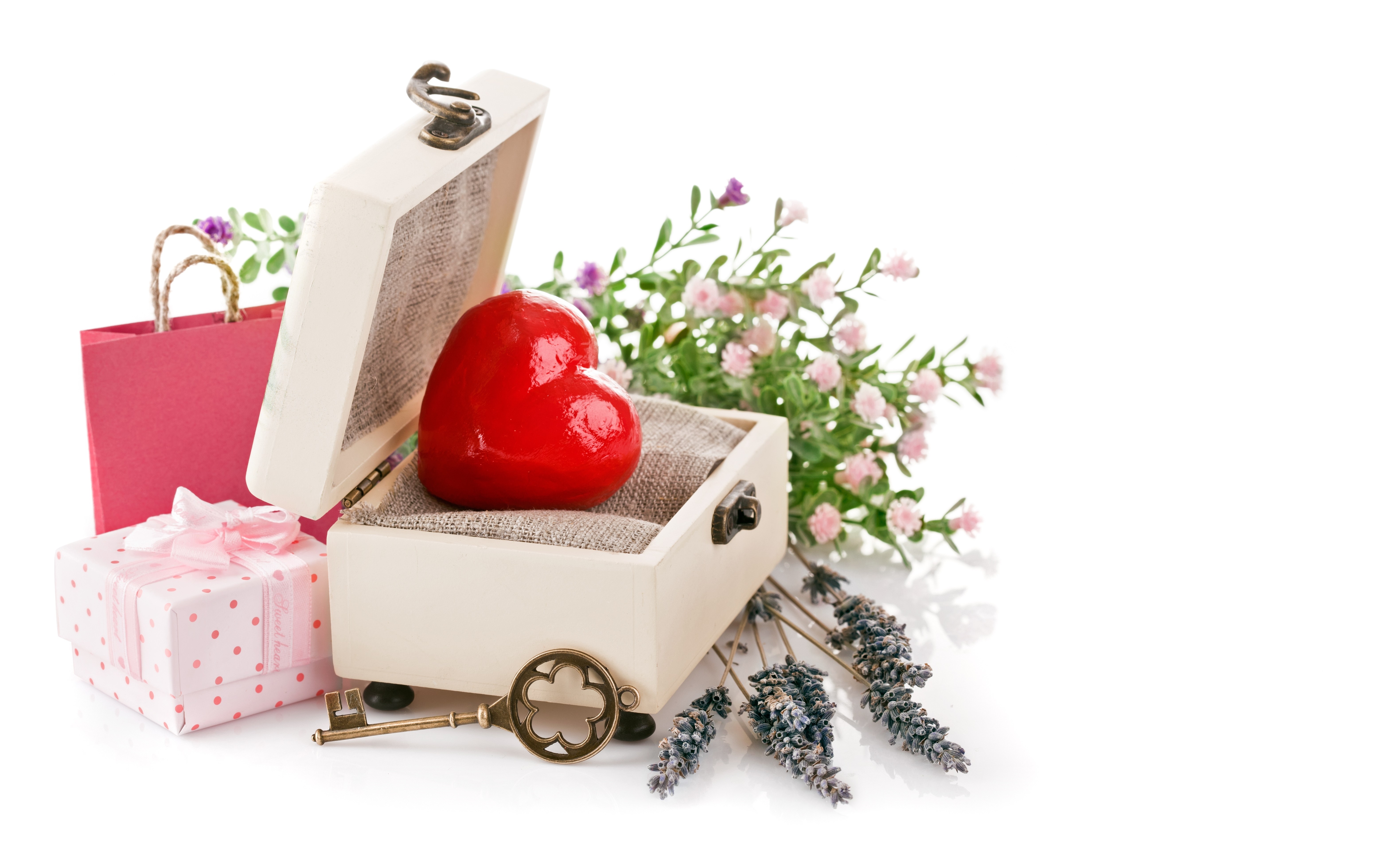 Heart in a box with gifts and flowers HD Wallpaper