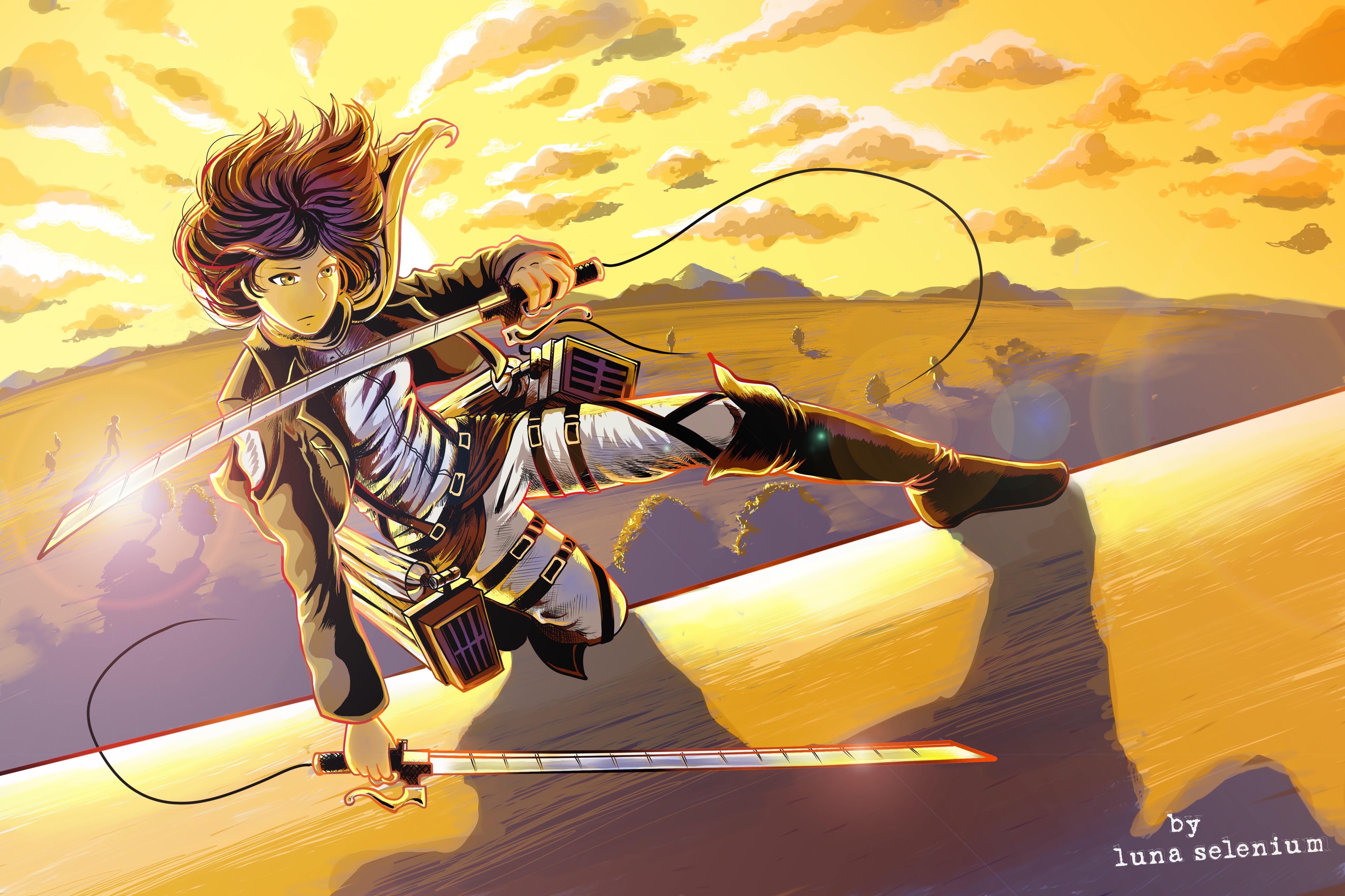 Mikasa Ackerman from Attack on Titan in sunset HD Wallpaper