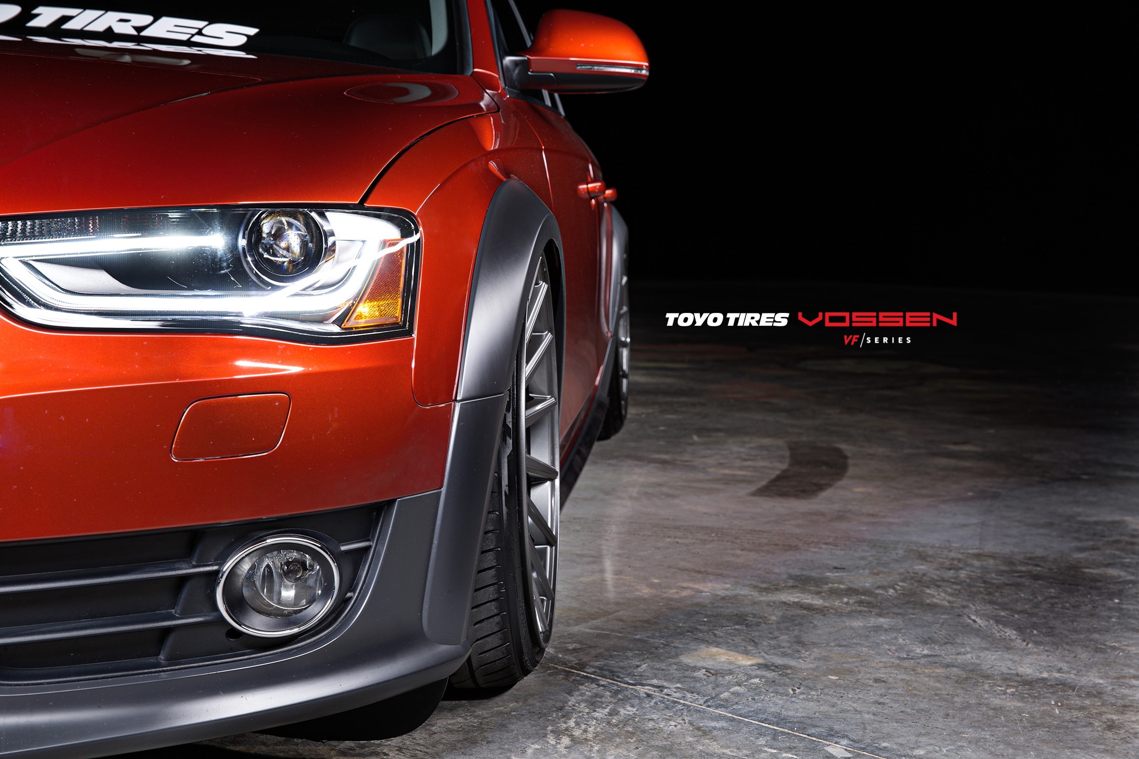 Orange Audi with Vossen Wheels and Toyo Tires HD Wallpaper