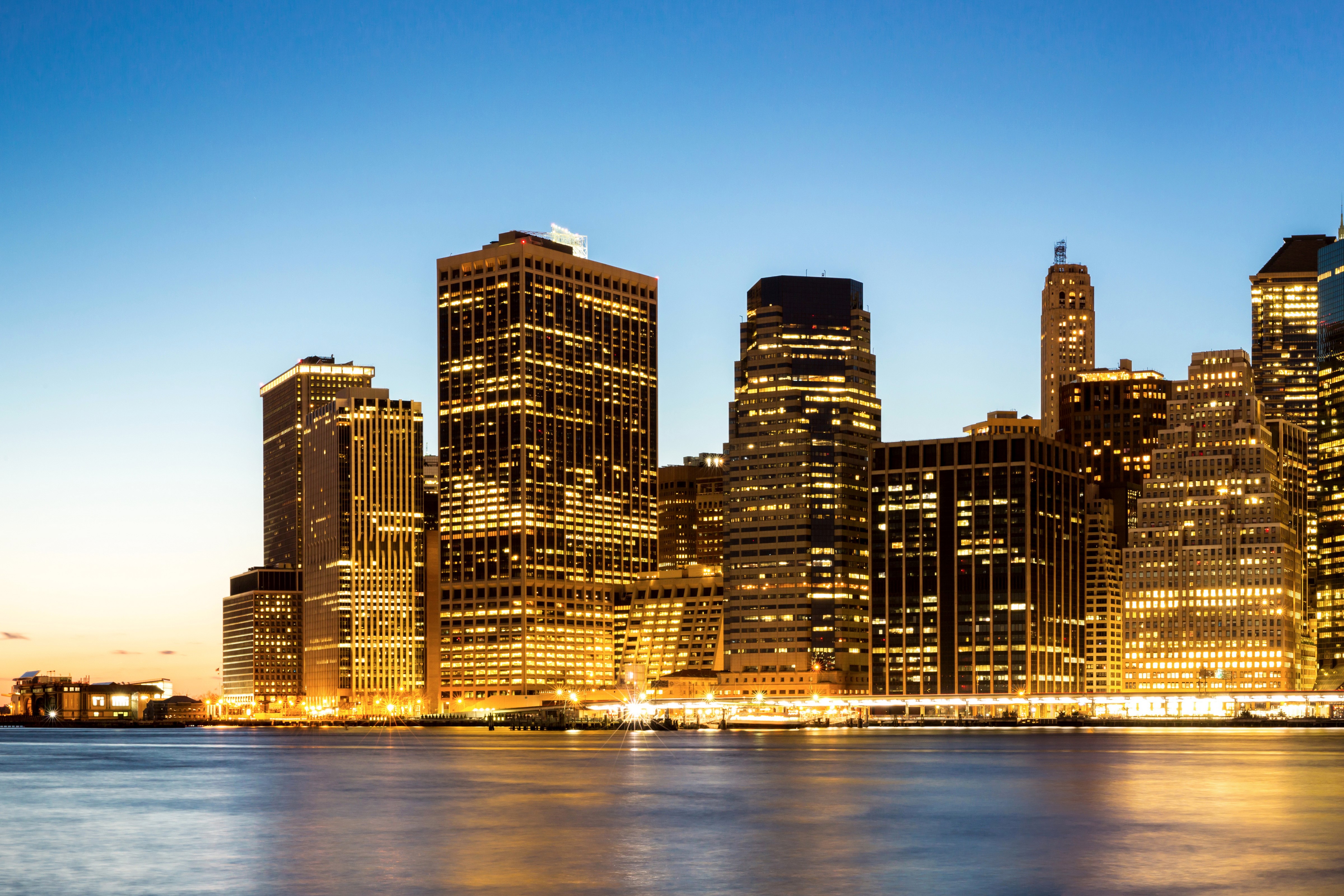 New York City Skyline at Night over River HD Wallpaper