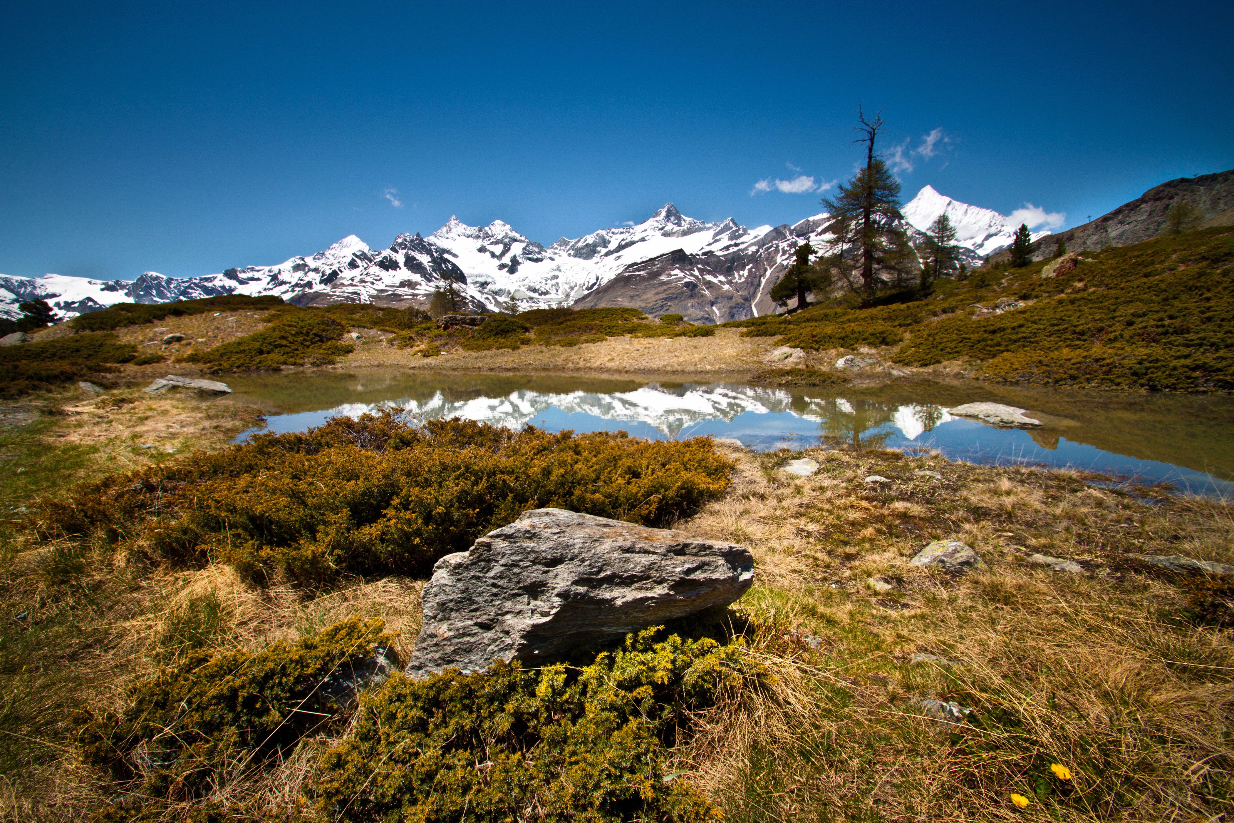 4K Zermatt Switzerland Mountains Lake Stones HD Wallpaper