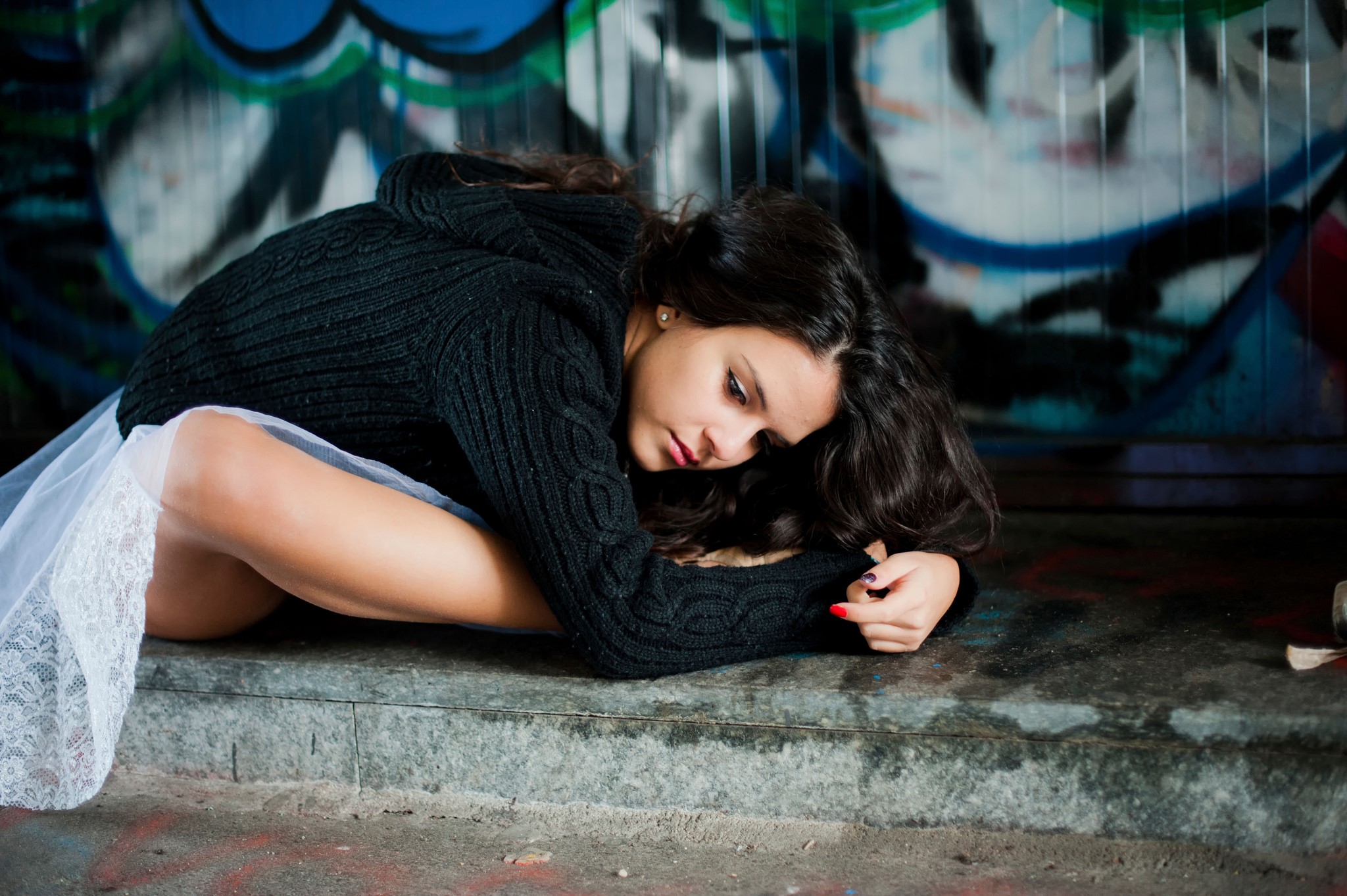 Brunette girl in a black sweater HD Wallpaper