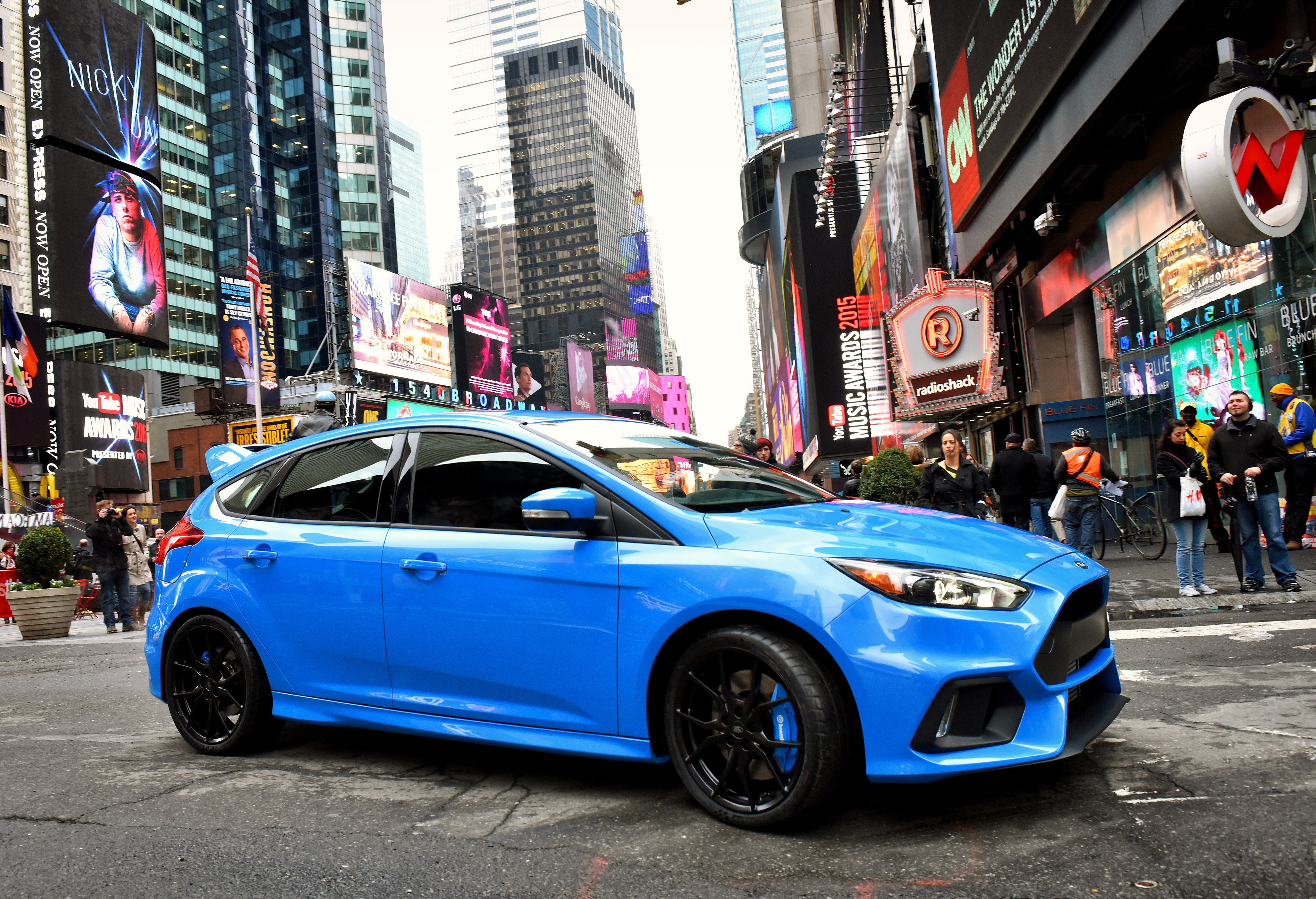 Blue 2015 Ford Focus RS in Times Square HD Wallpaper