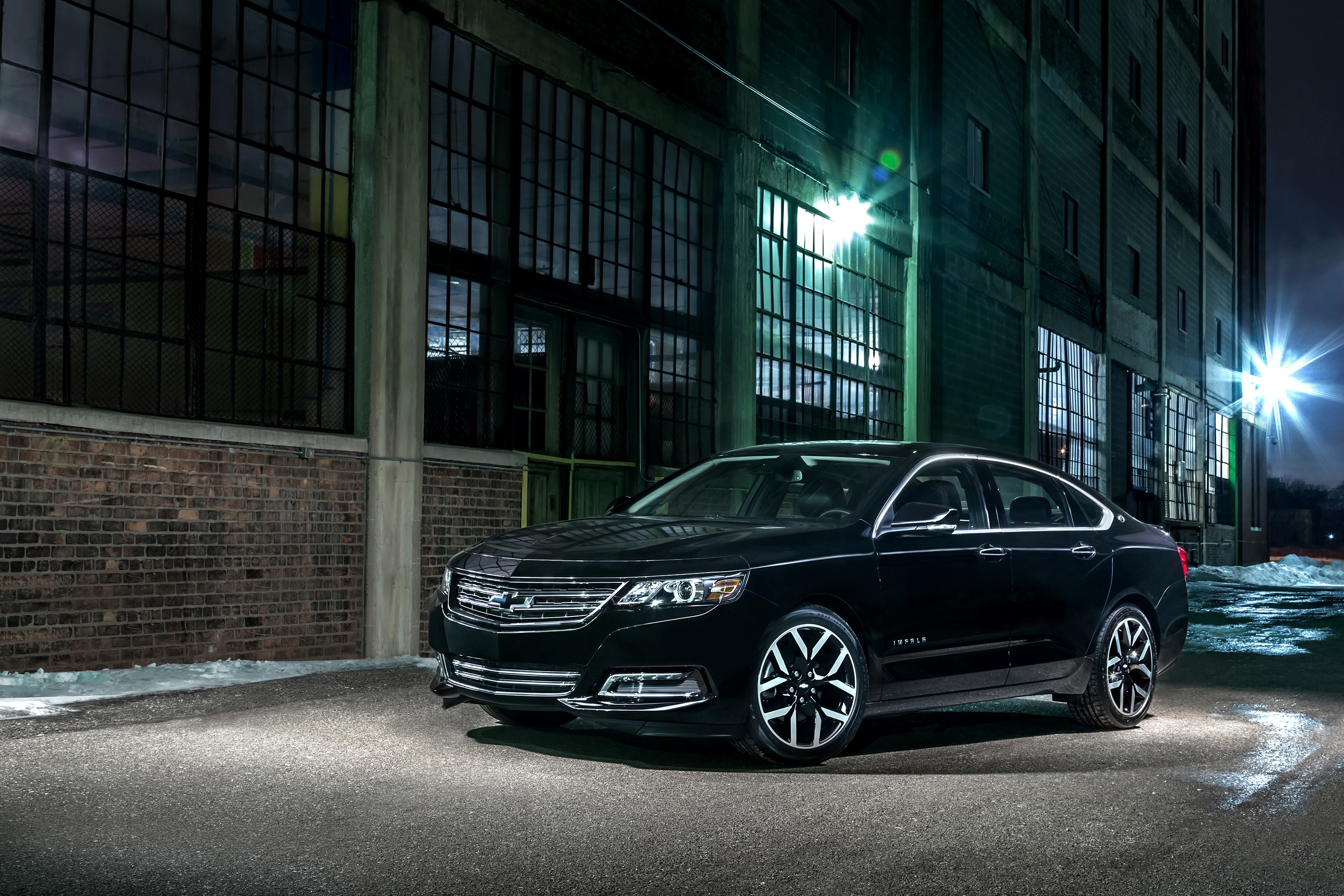 Black Chevrolet Impala Midnight Edition parked at night HD Wallpaper