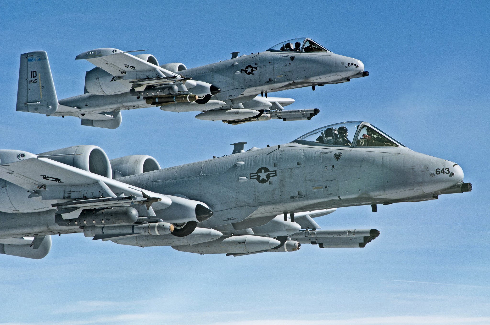Two A-10 Thunderbolt II Attack Aircraft in Flight HD Wallpaper
