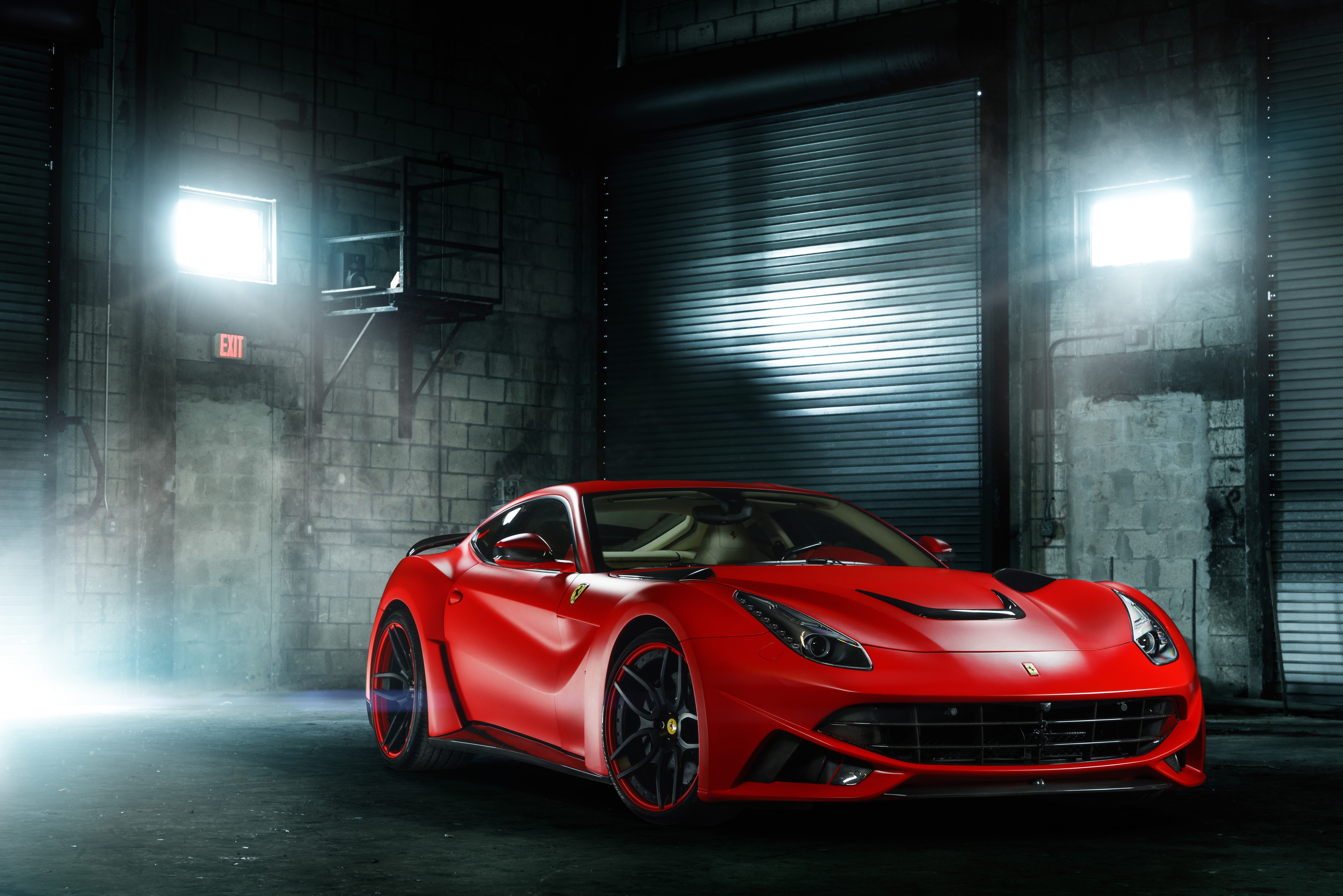 Red Ferrari F12 Berlinetta in a Garage HD Wallpaper