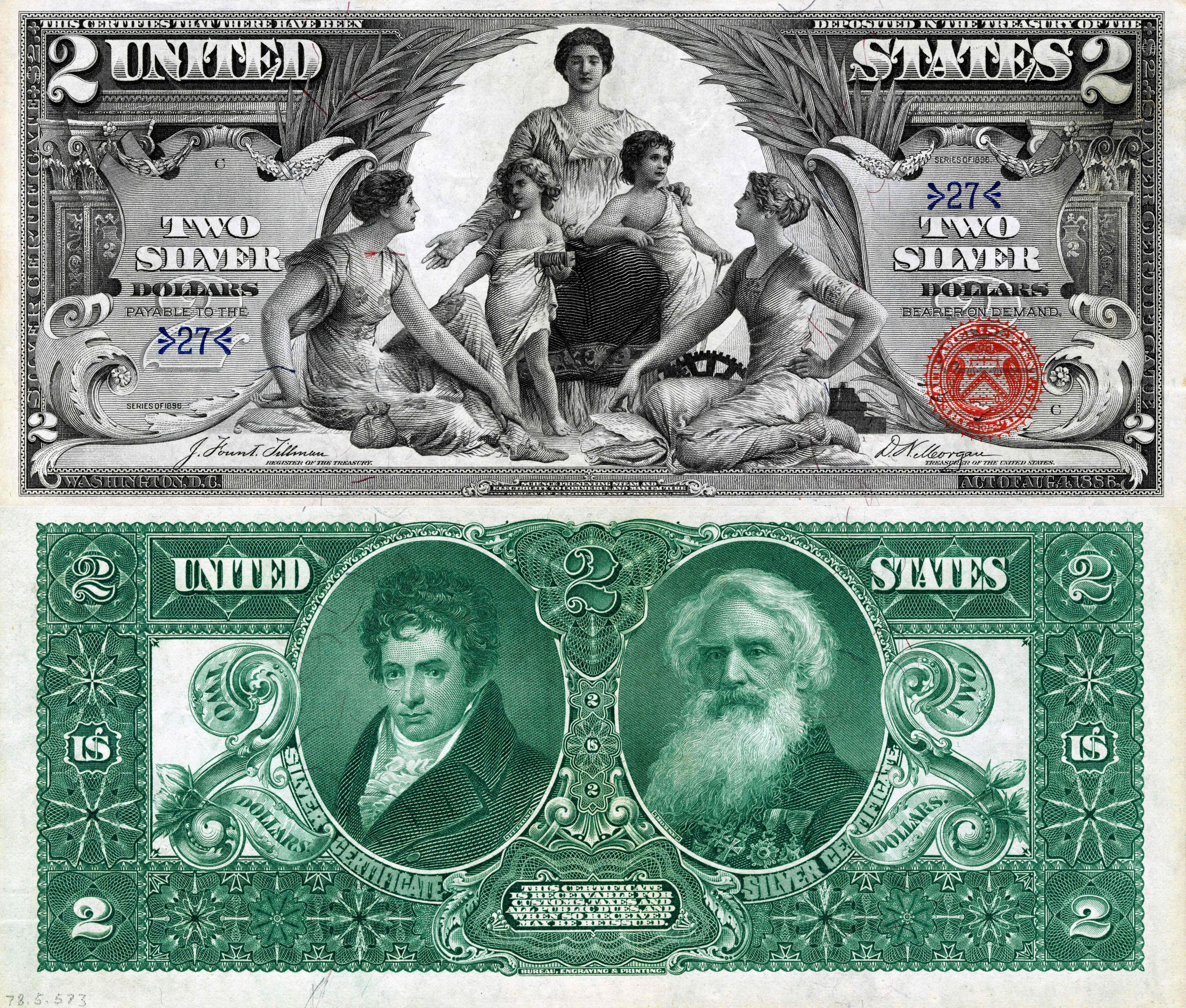 1896 Two Dollar Silver Certificate Banknote 4K HD Wallpaper