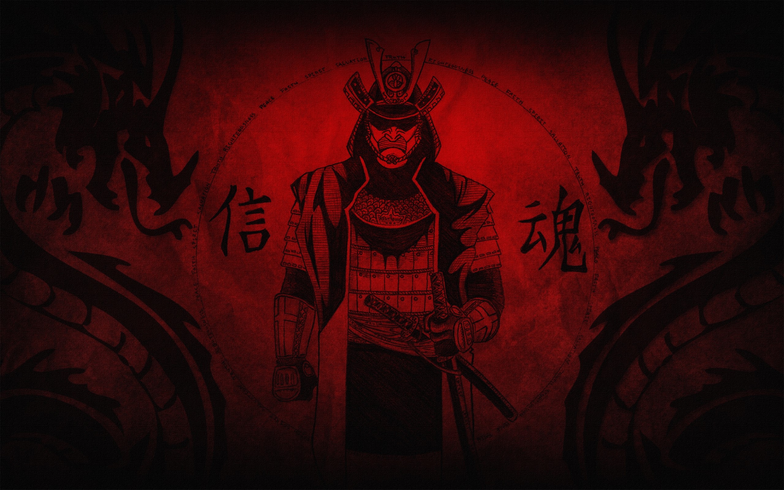 Samurai warrior with dragons and Japanese calligraphy HD Wallpaper