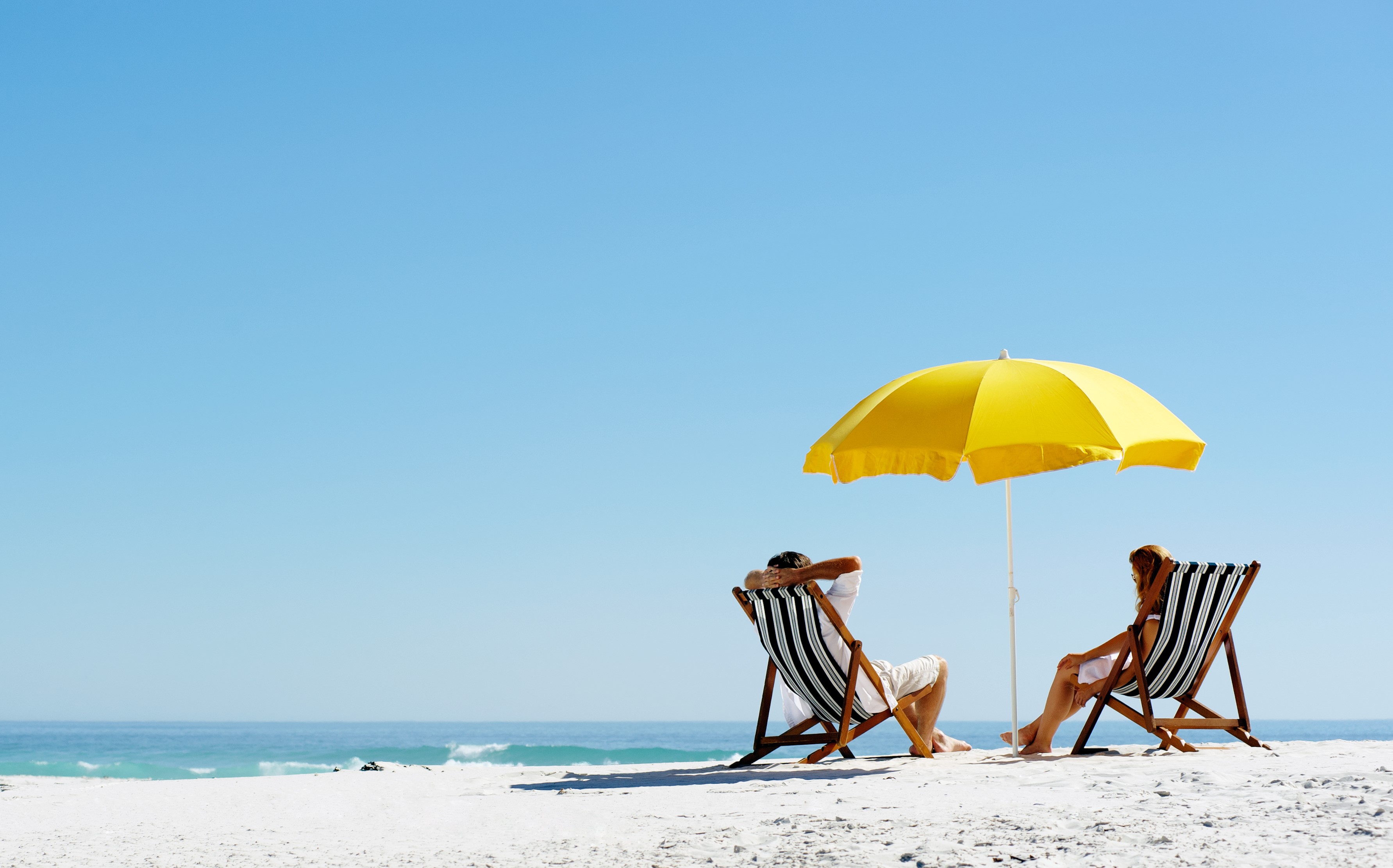 Sky Summer Beach Umbrella Sunlounger HD Wallpaper