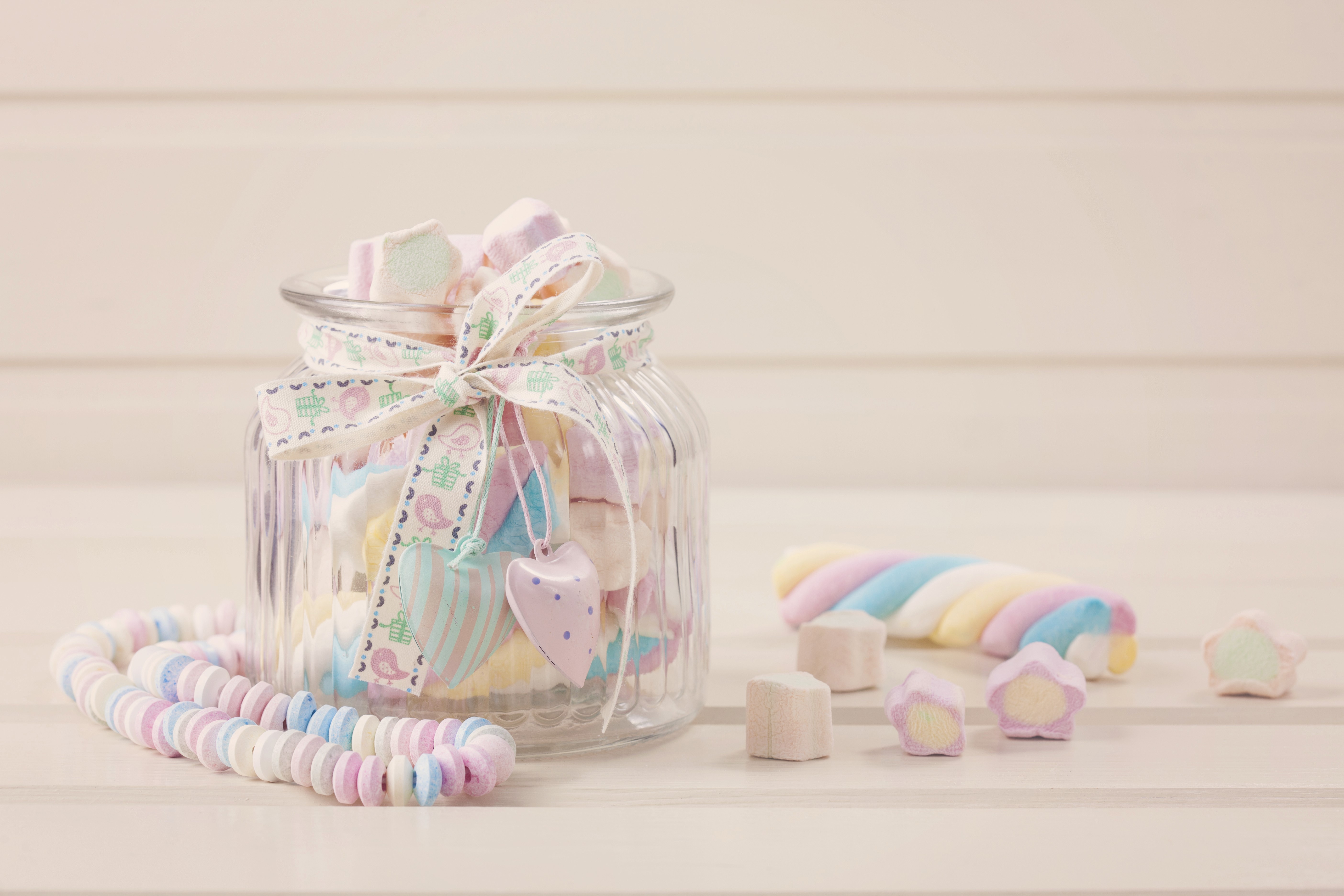 Jar of Marshmallows and Candies HD Wallpaper