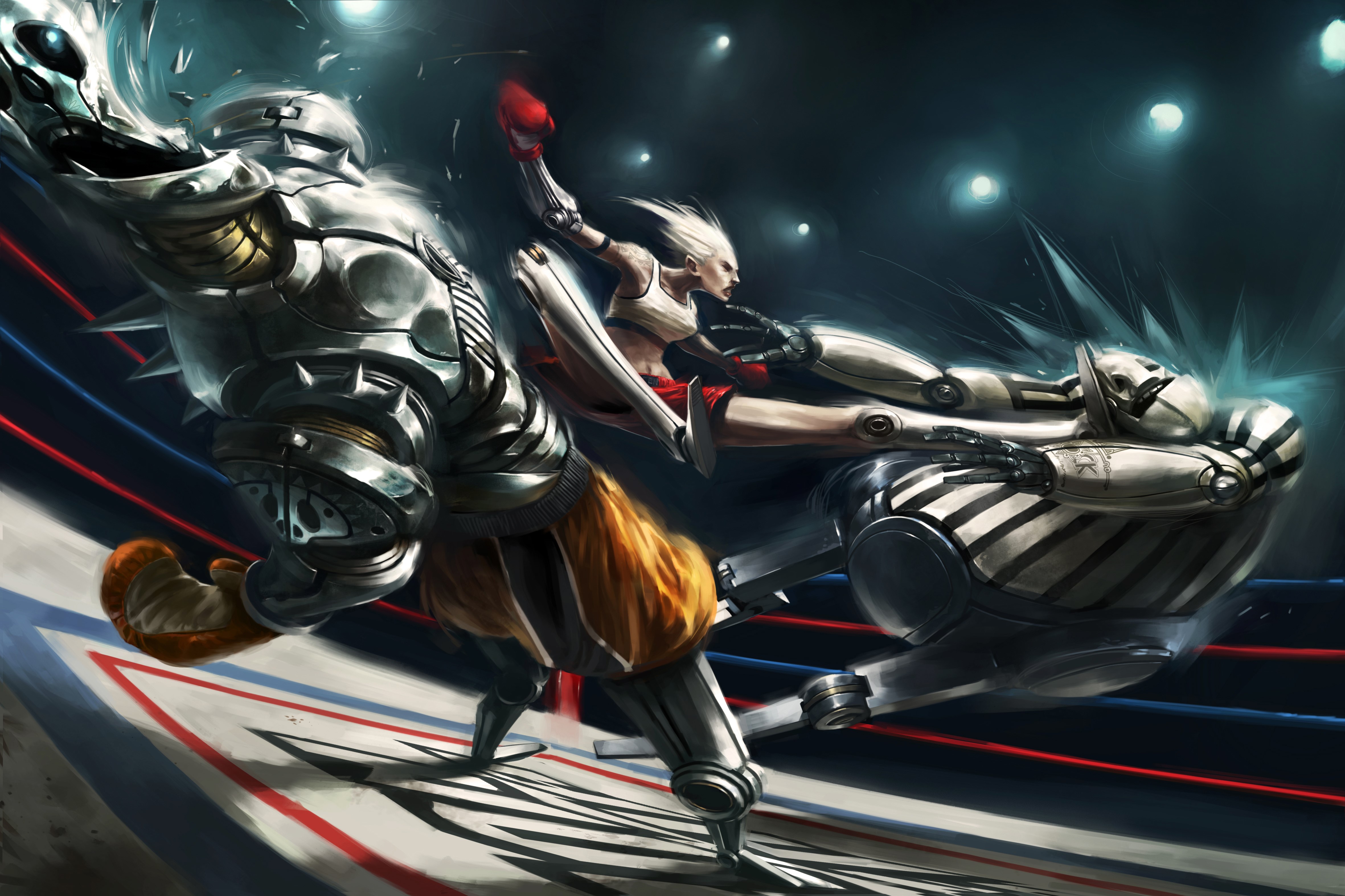 4K Iron Arena Robot Fight HD Wallpaper