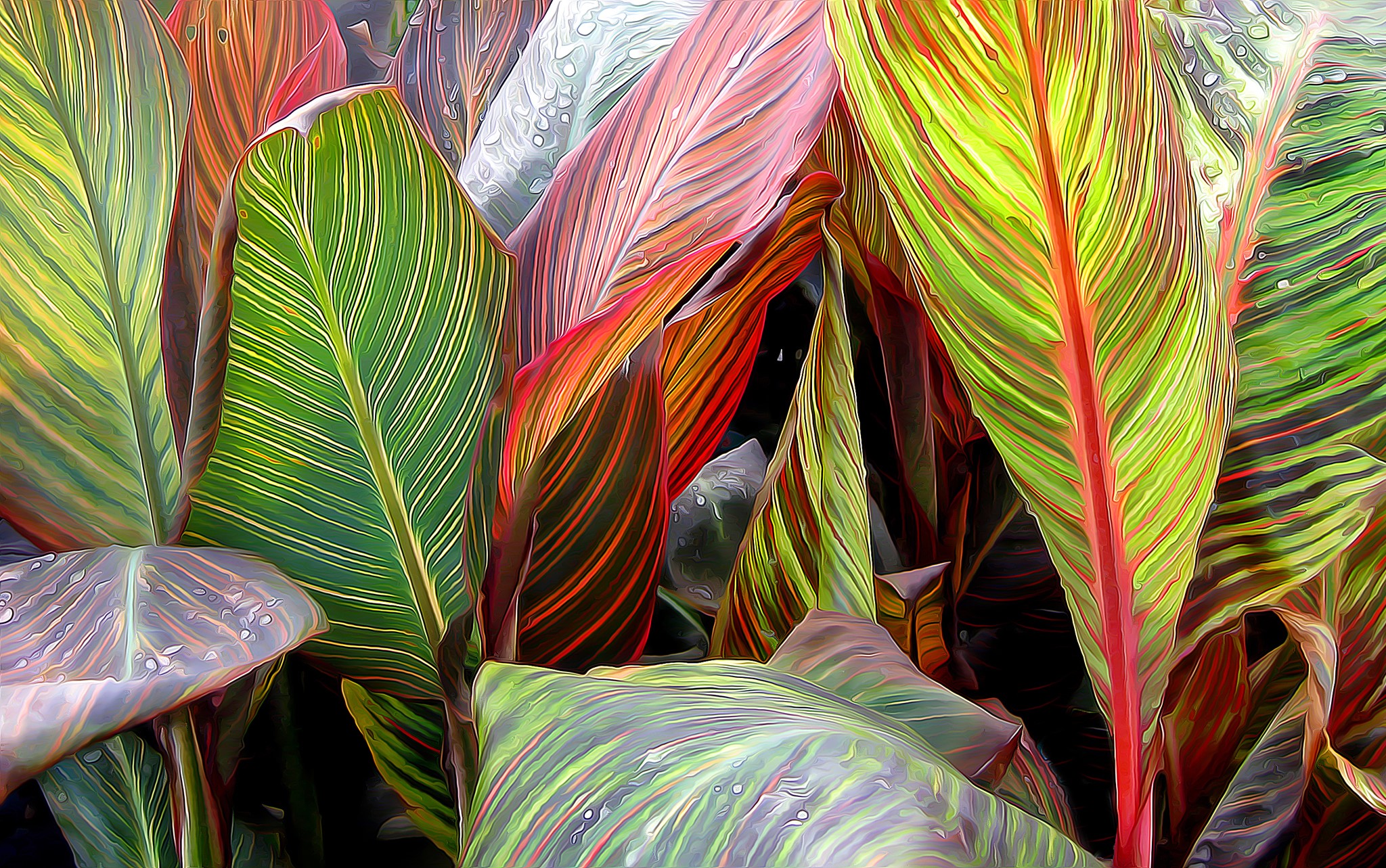Close-up of colorful Canna Lily leaves HD Wallpaper