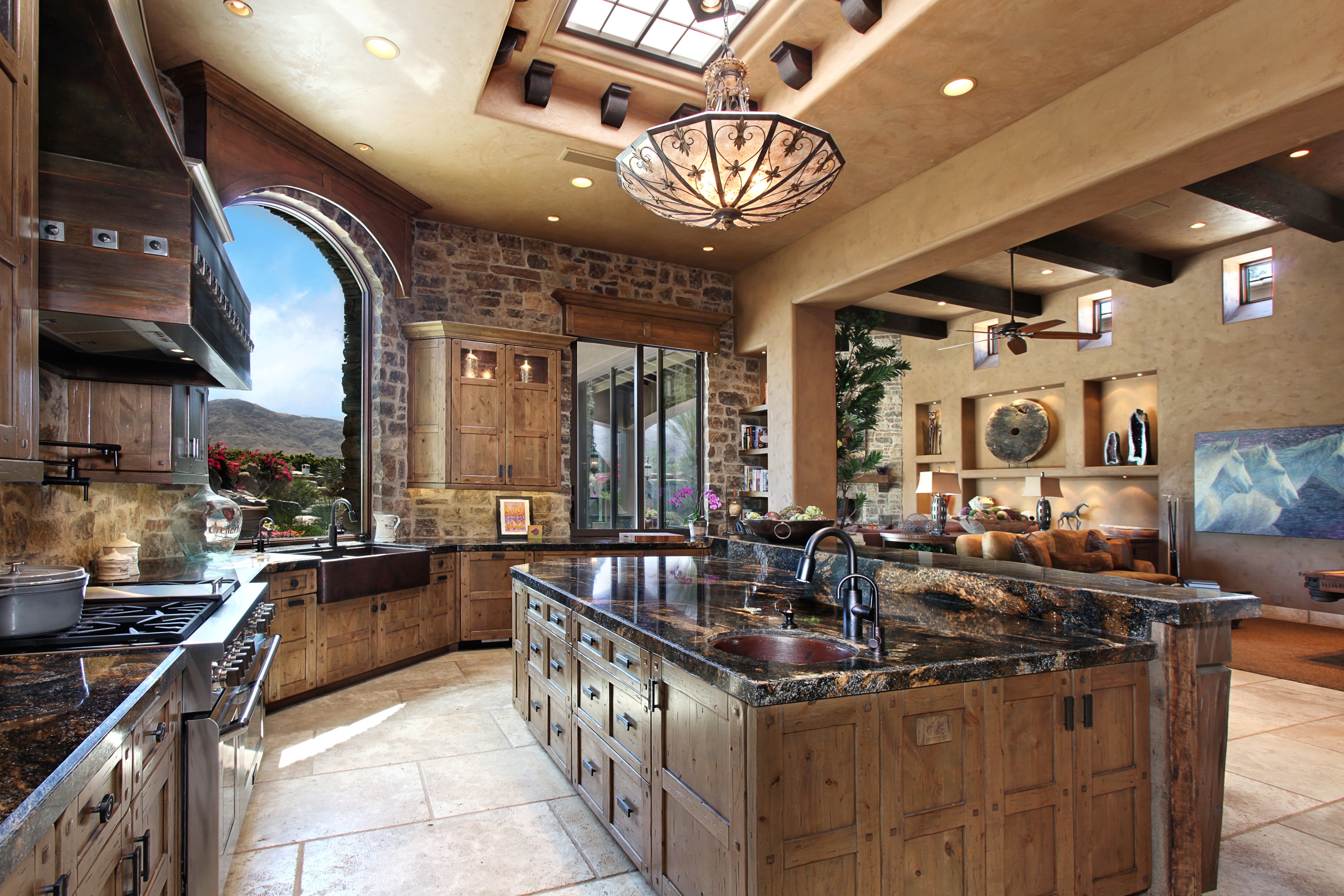 Interior Design Kitchen with Chandelier HD Wallpaper