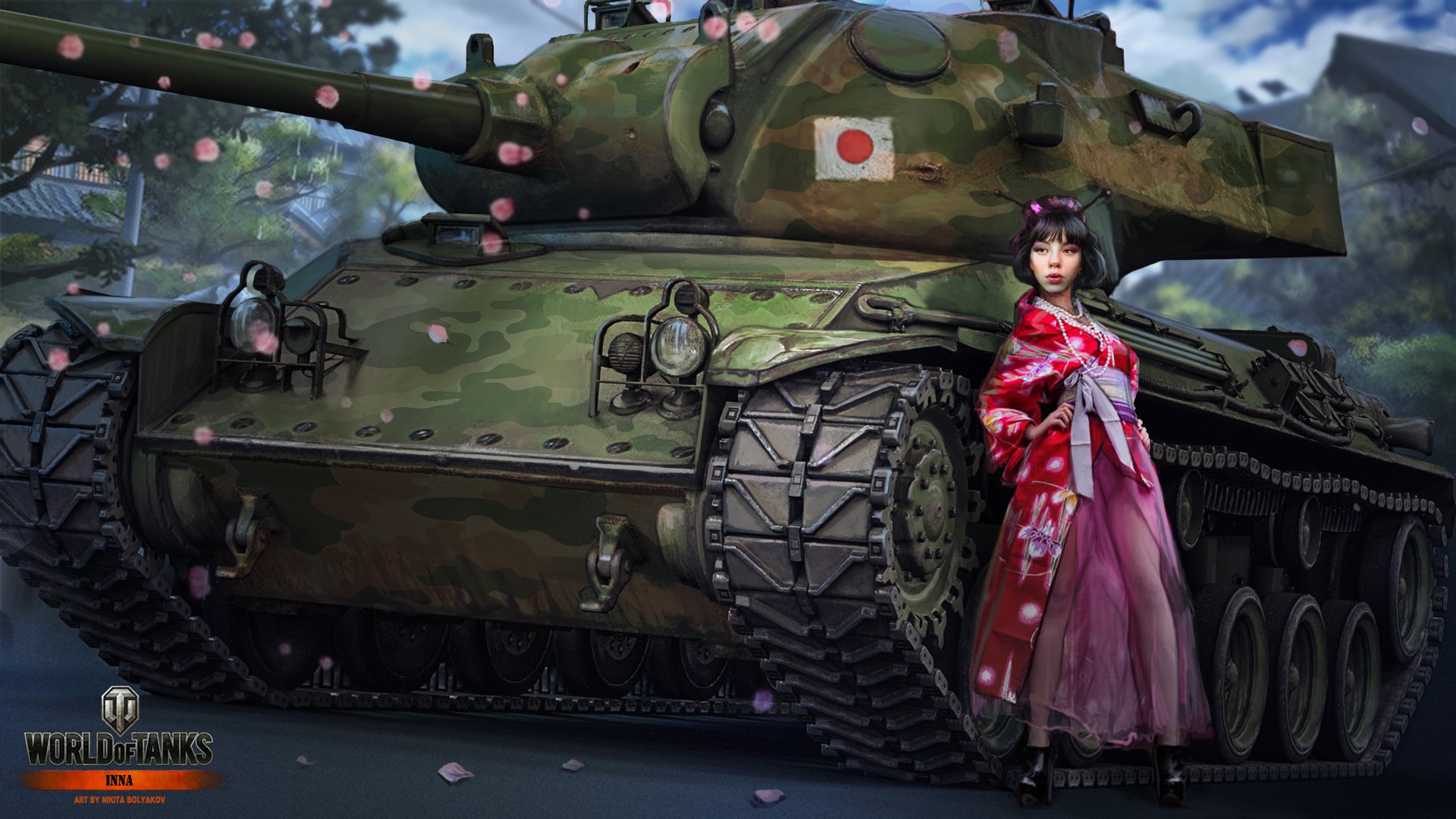 Inna from World of Tanks with Japanese Tank HD Wallpaper