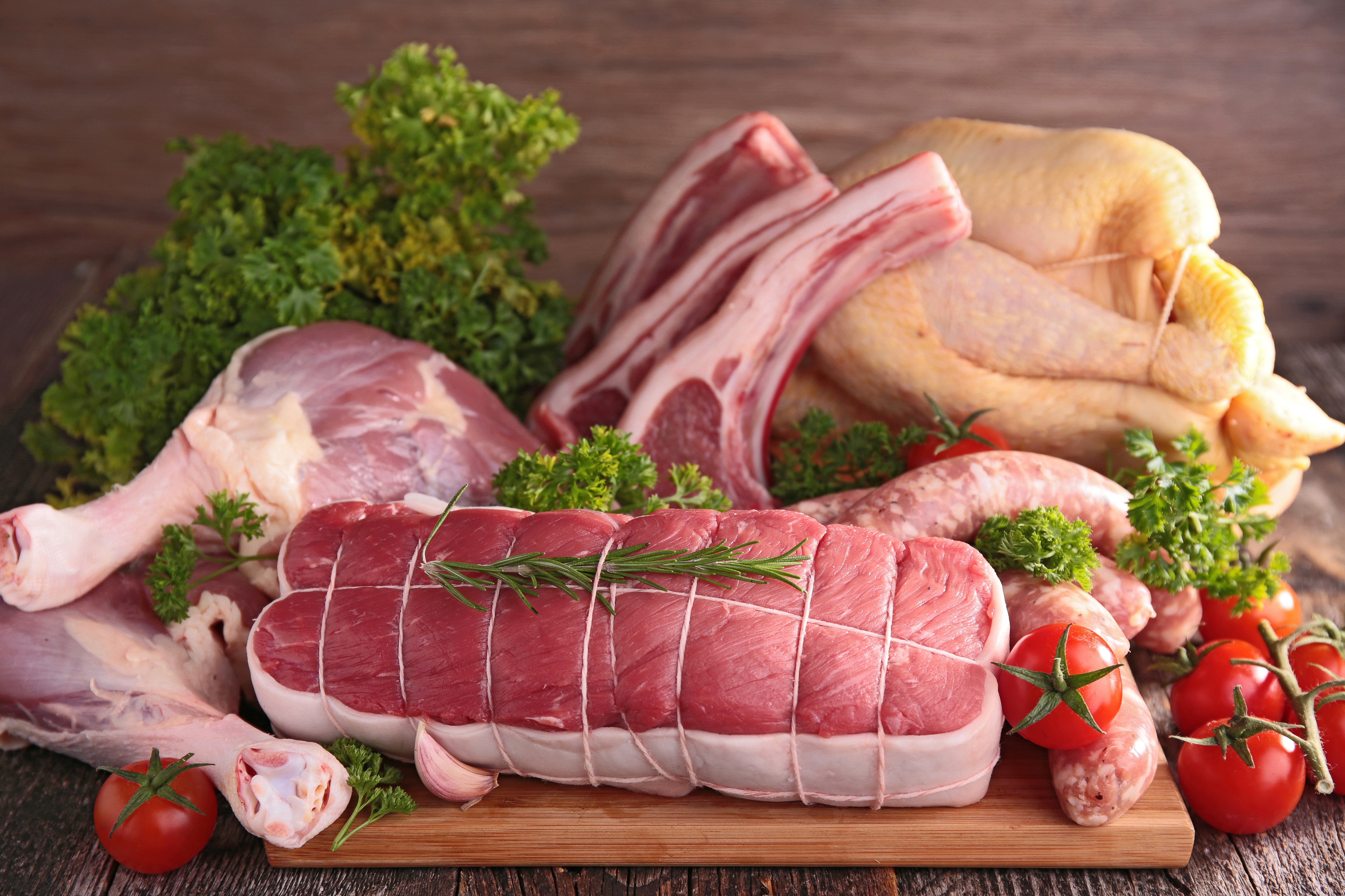 Assortment of Raw Meats and Vegetables HD Wallpaper