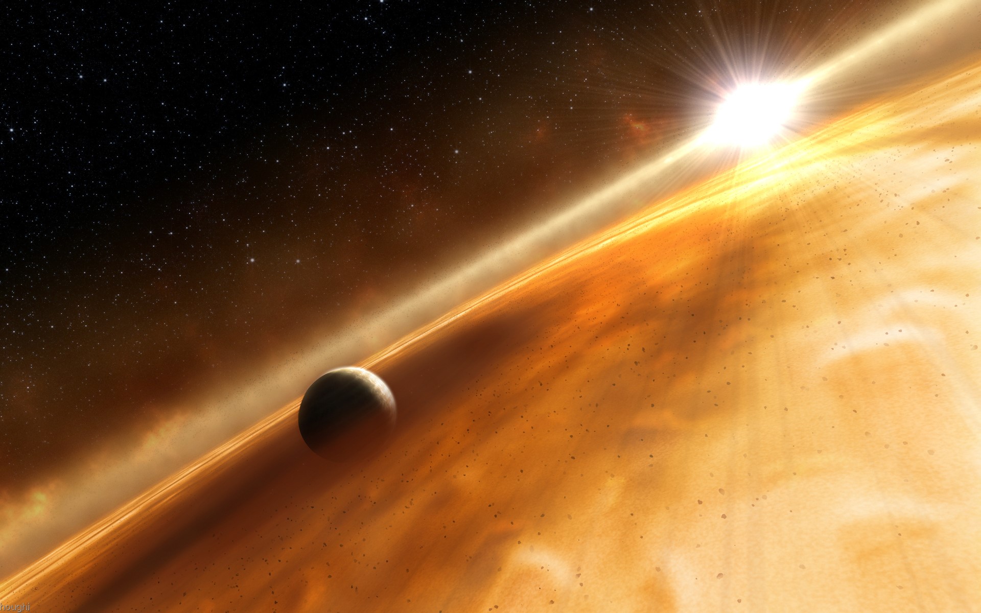 Planet and Sun in Space HD Wallpaper
