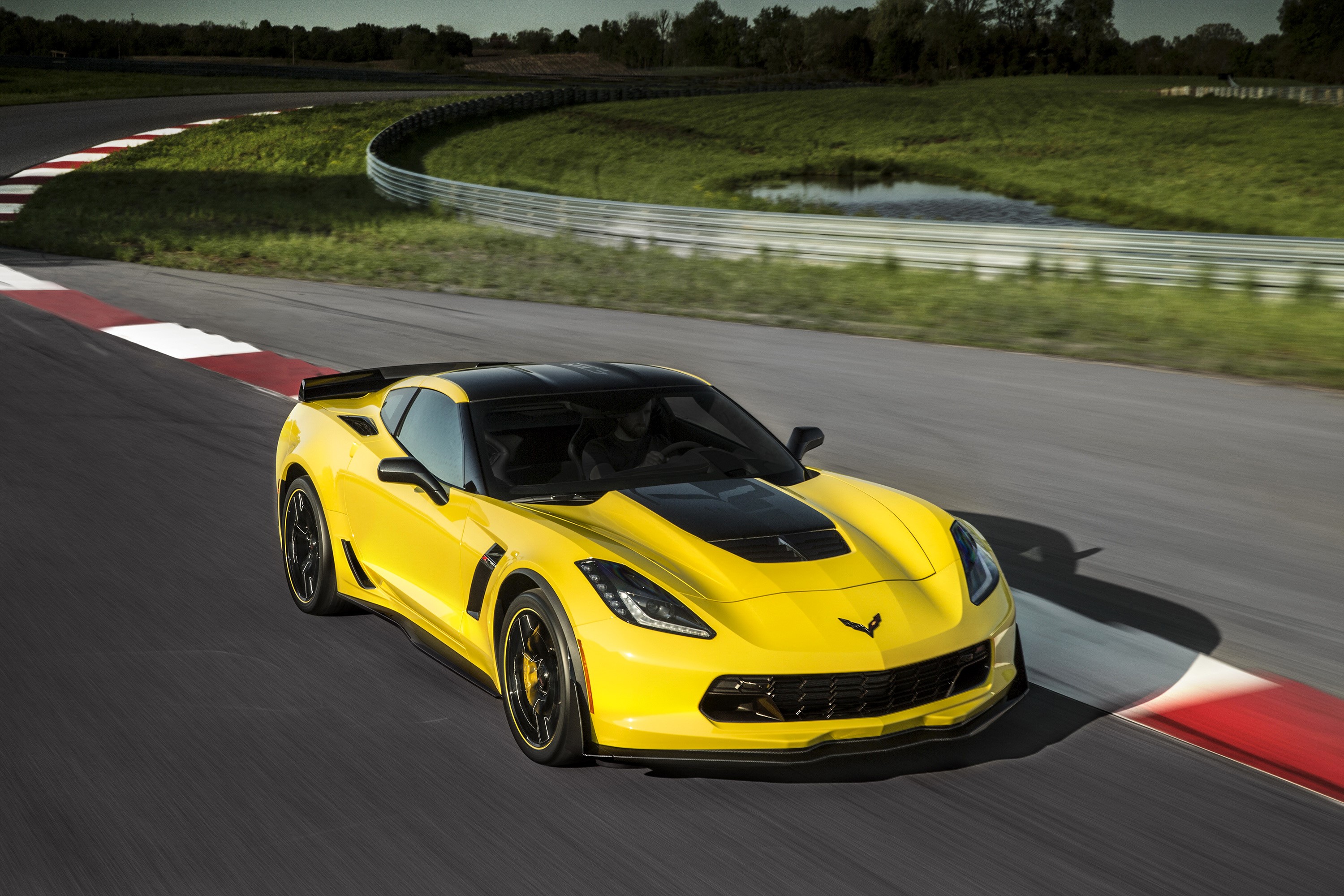 Yellow 2016 Chevrolet Corvette Z06 C7.R Edition on Racetrack HD Wallpaper