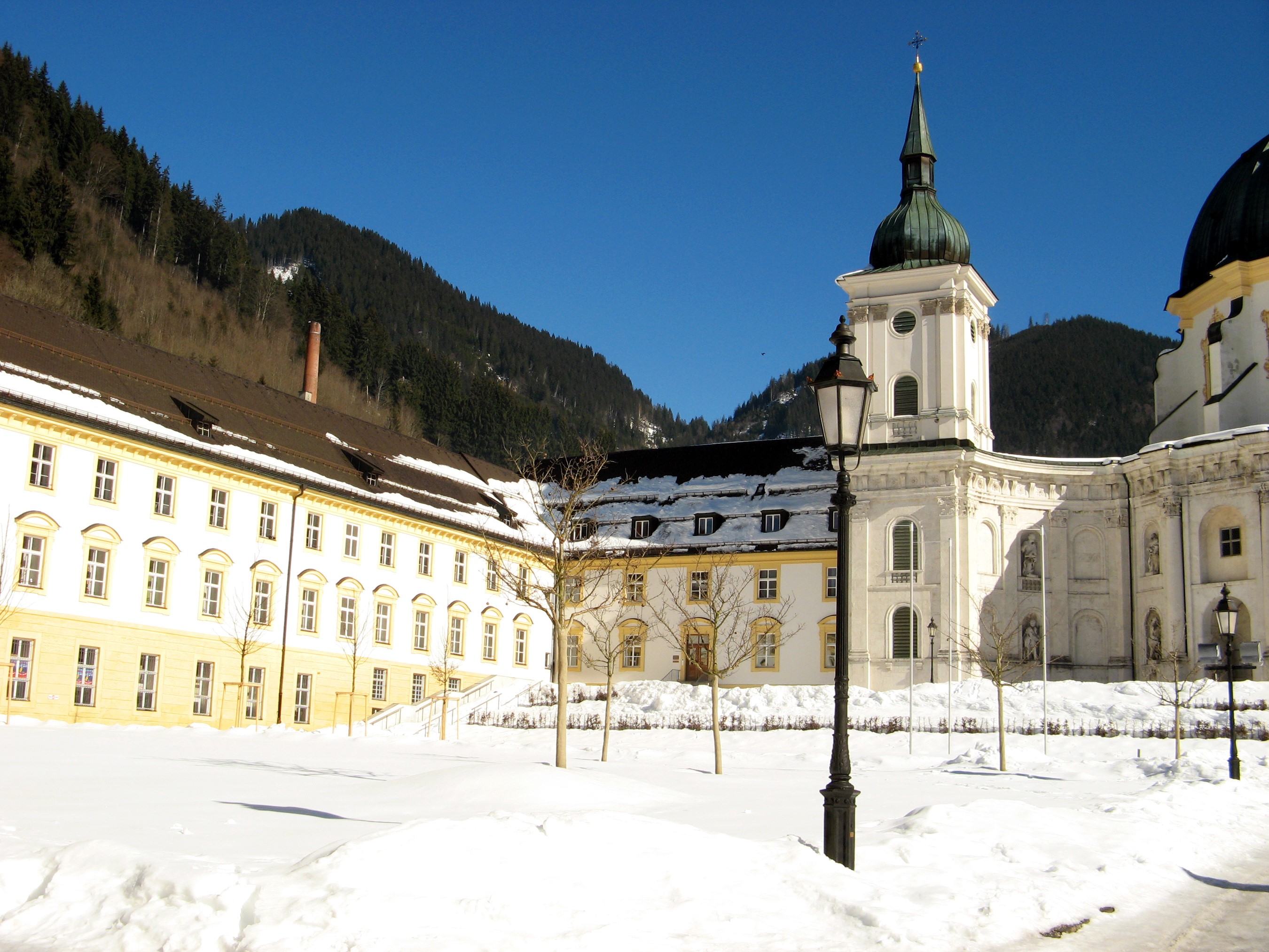 Kloster Ettal in Bavaria, Germany during winter HD Wallpaper