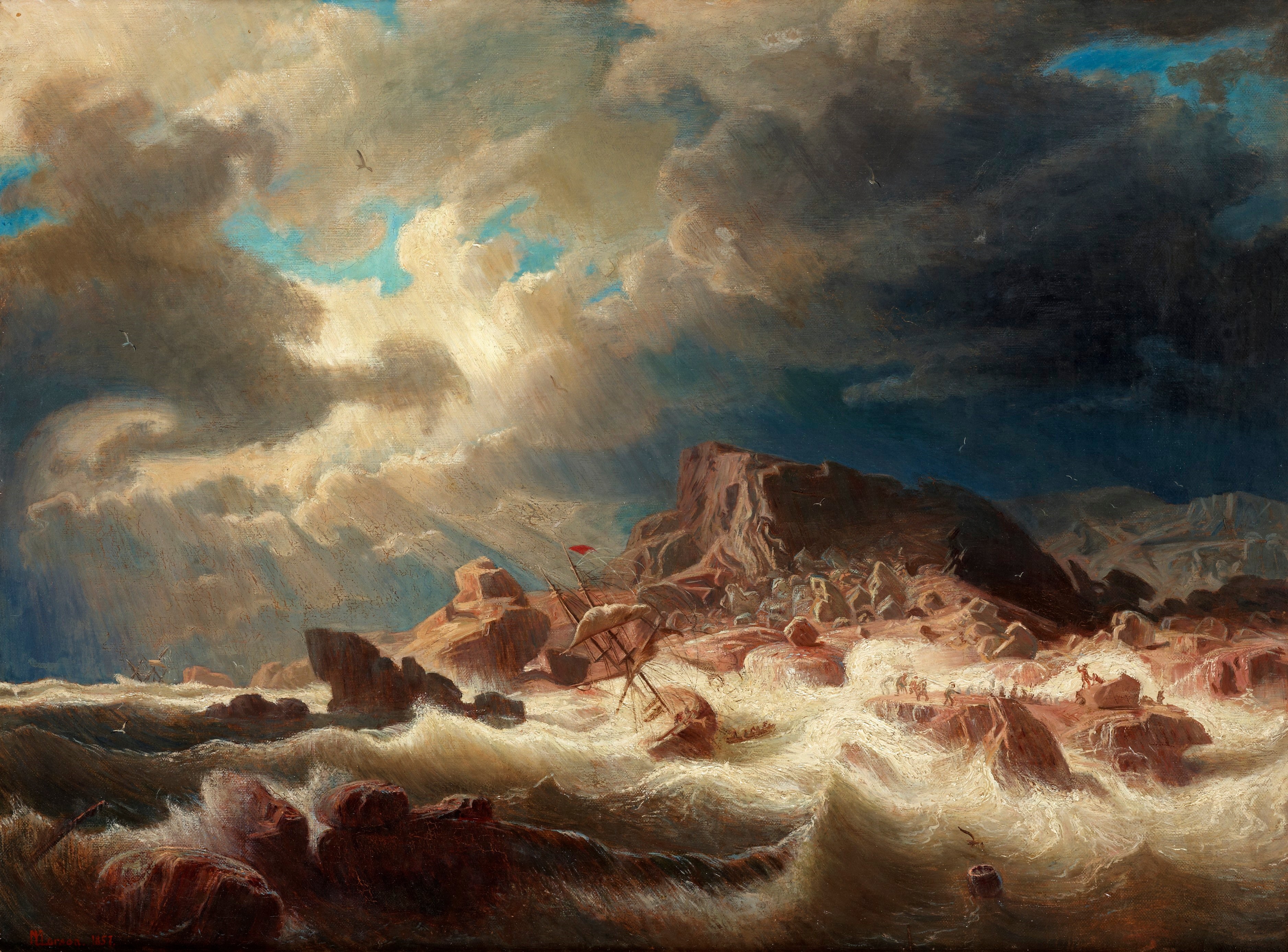 Stormy Sea with Shipwreck by Marcus Larson HD Wallpaper