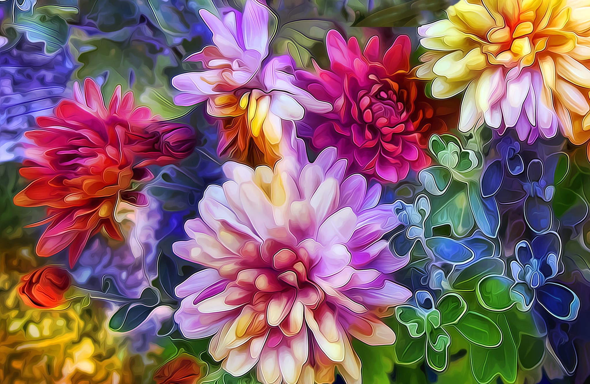 Colorful Dahlias in a Close-up View HD Wallpaper