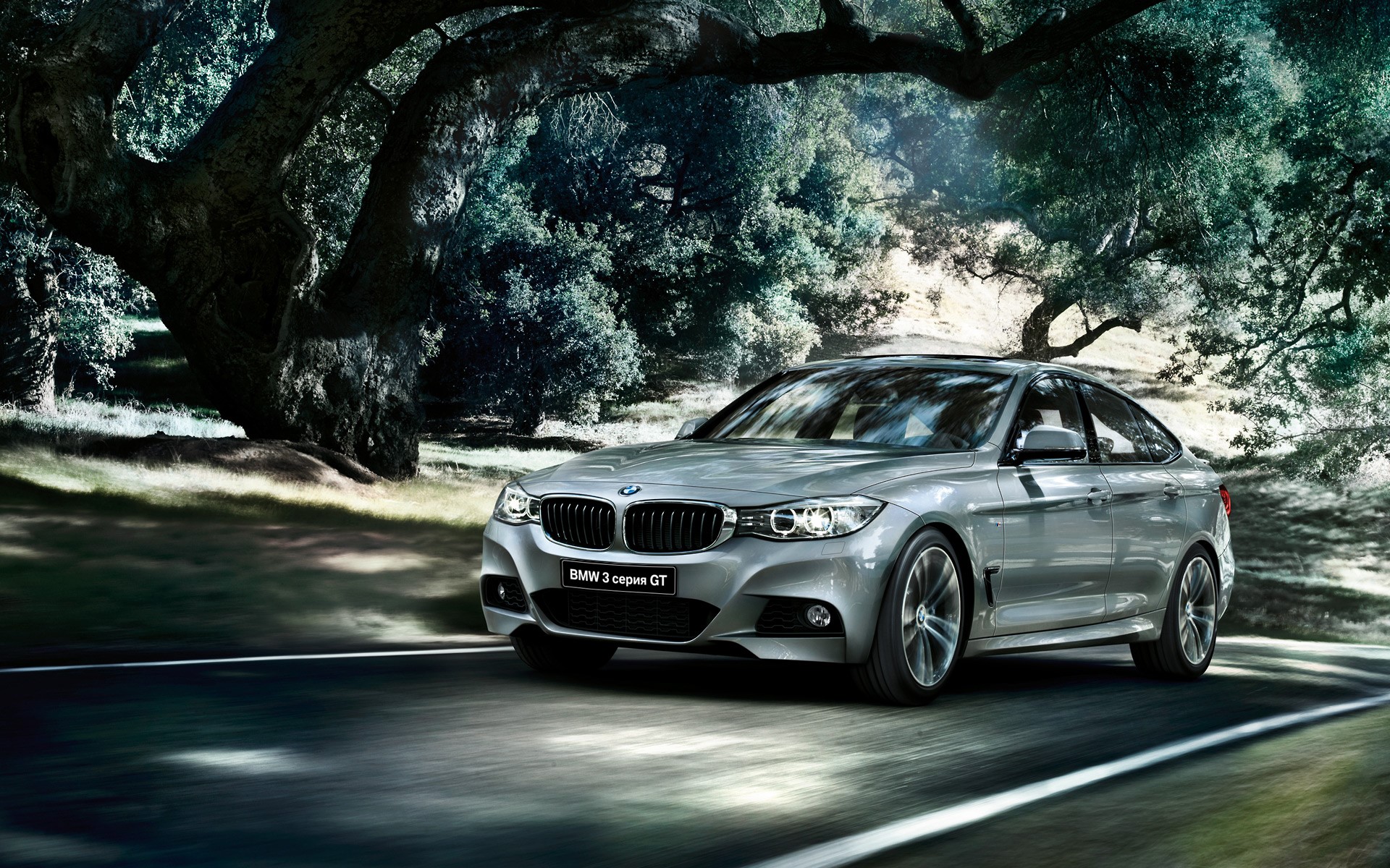 Silver BMW 3 Series Gran Turismo GT driving on a road HD Wallpaper