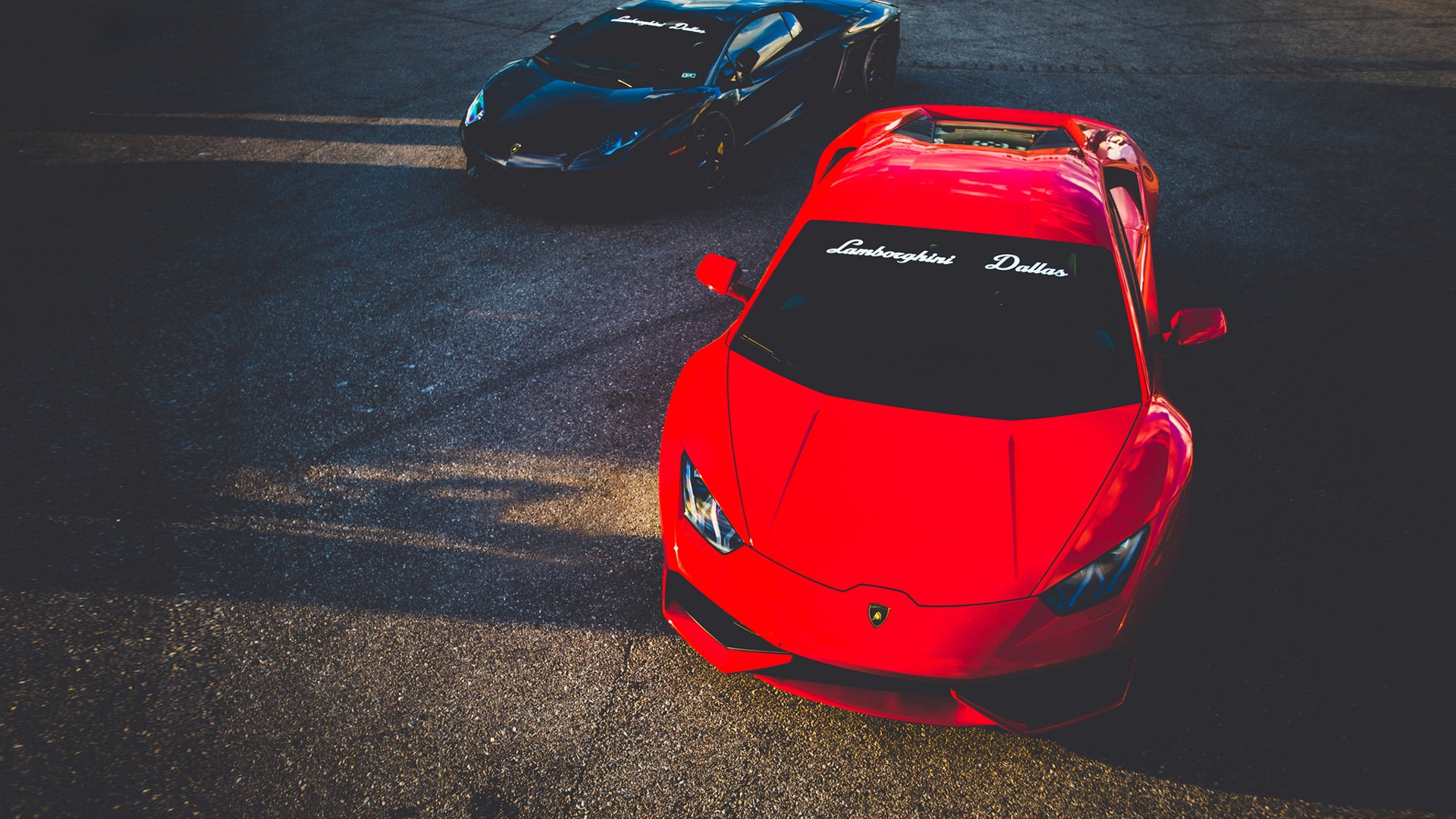 Red and Black Lamborghinis with Dallas Decals HD Wallpaper