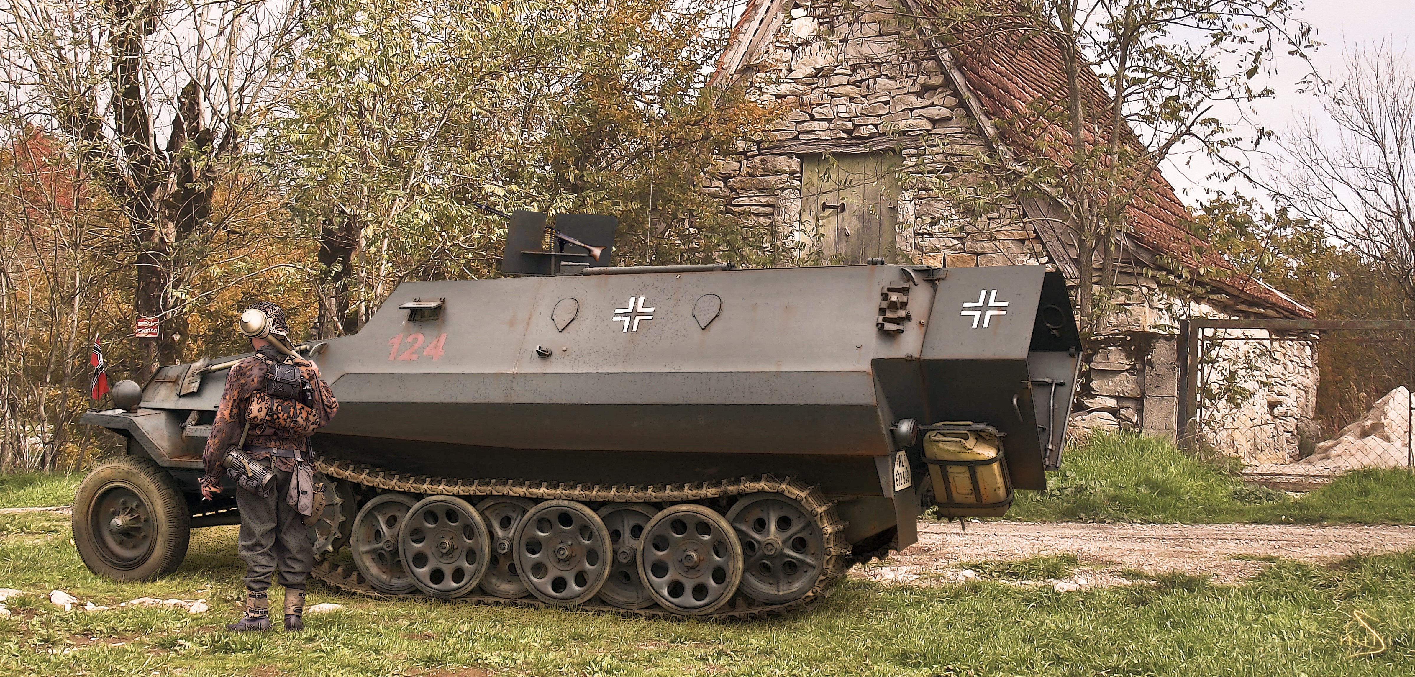 4K Panzerfaust klein 30 APC with soldier HD Wallpaper