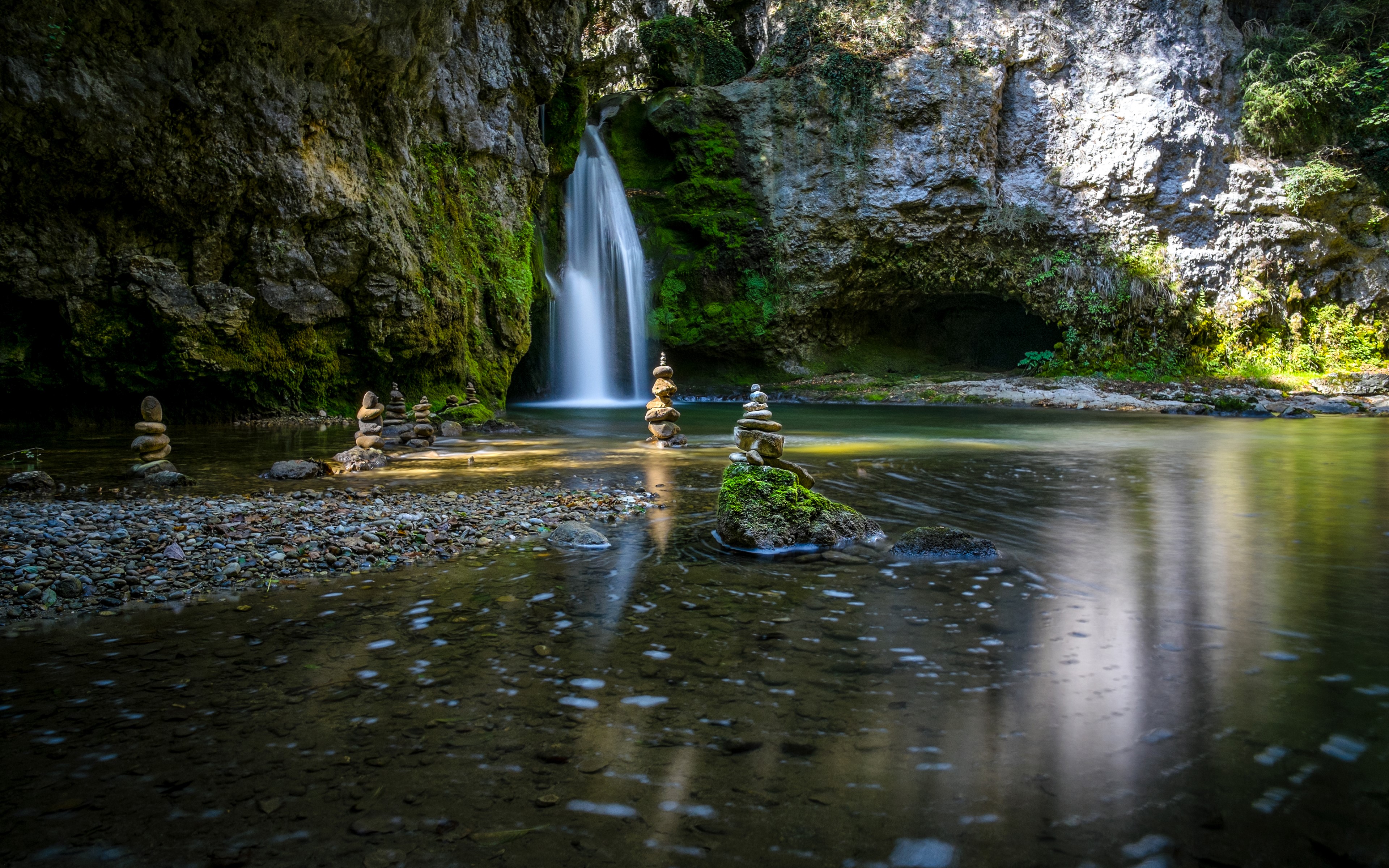 Zen Garden Waterfalls in Switzerland HD Wallpaper
