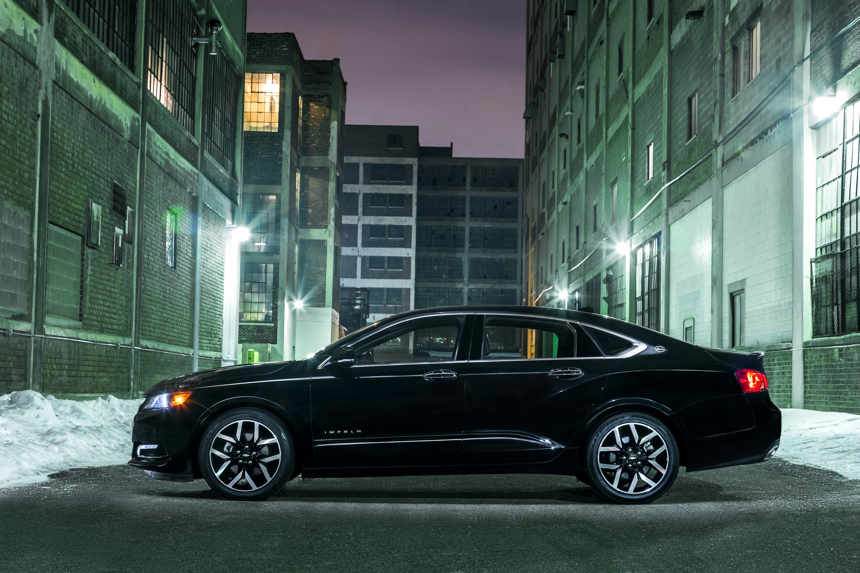 Black Chevrolet Impala Midnight Edition parked at night HD Wallpaper